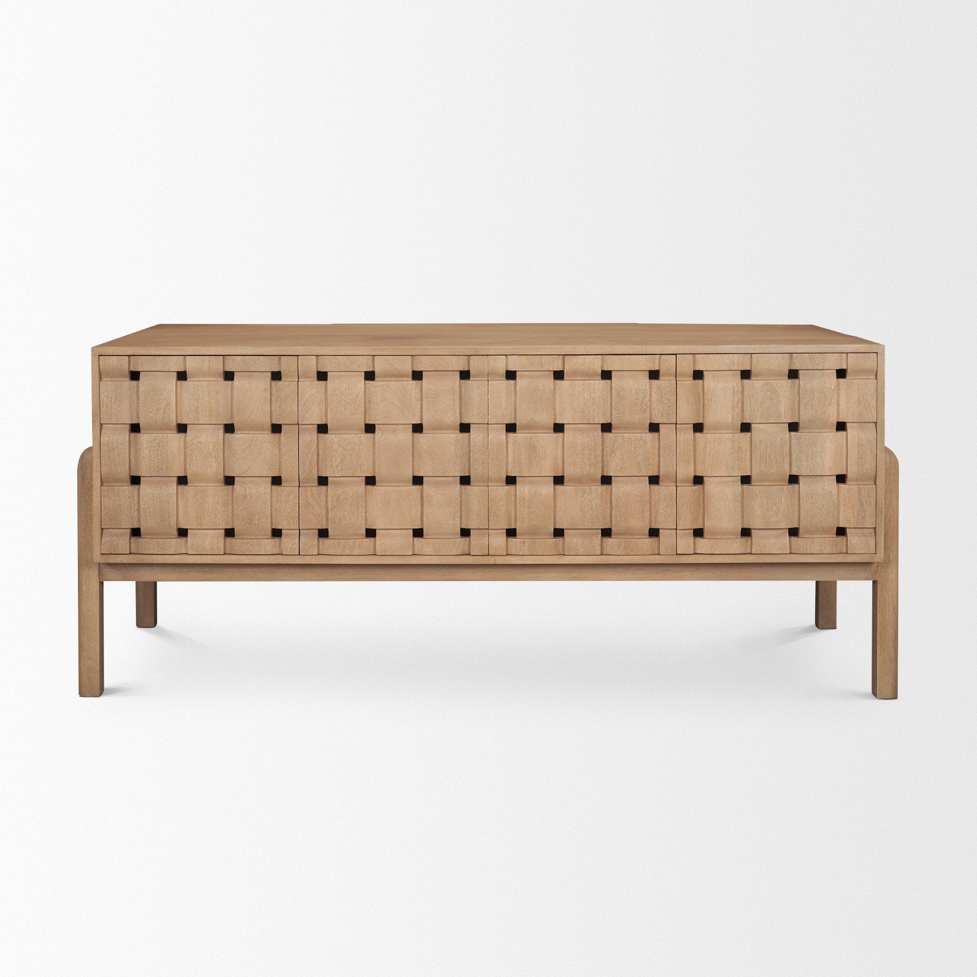 Trellyn Light Brown Solid Wood Carved Woven Desk
