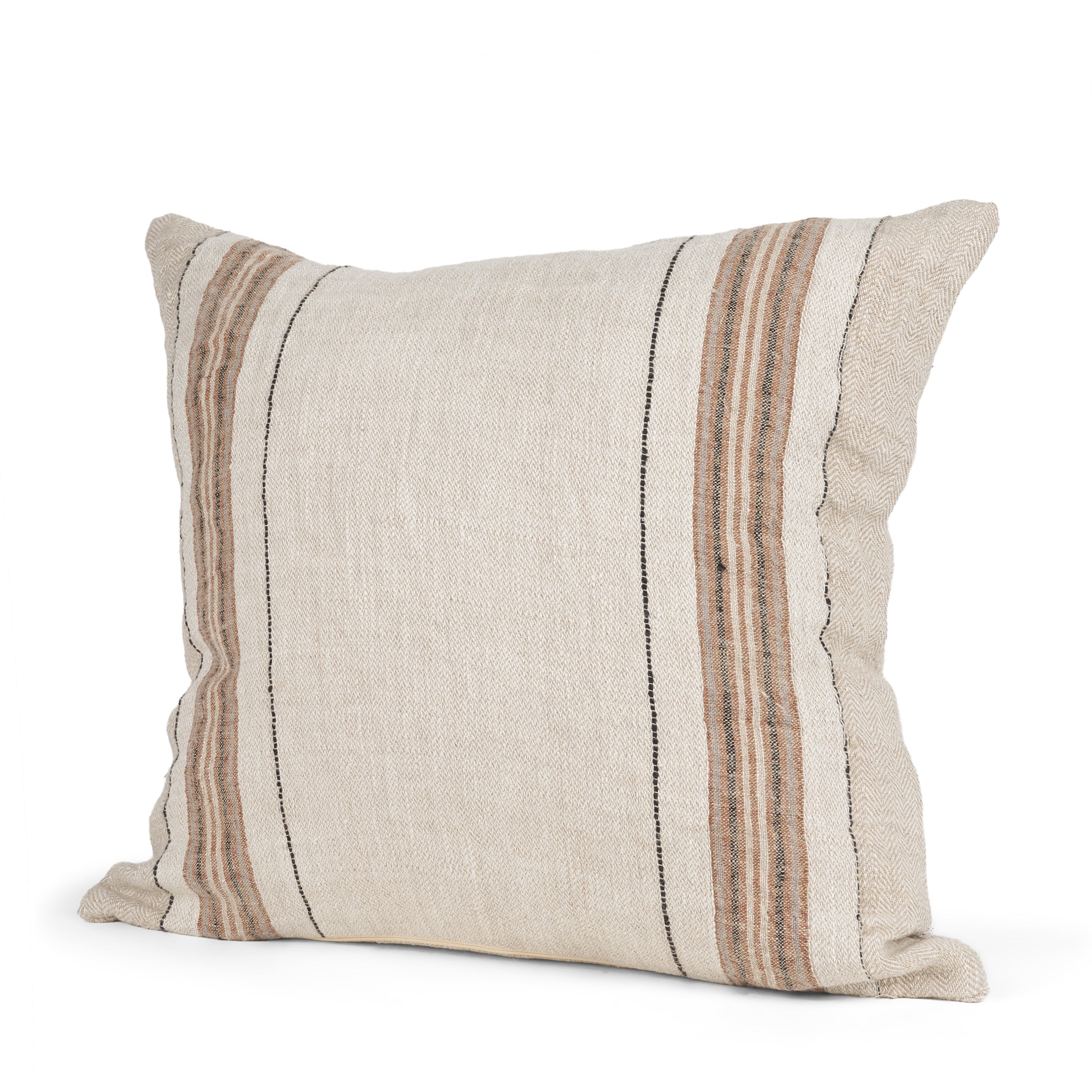 Maeve Natural Linen with Orange Stripes Decorative Pillow Cover