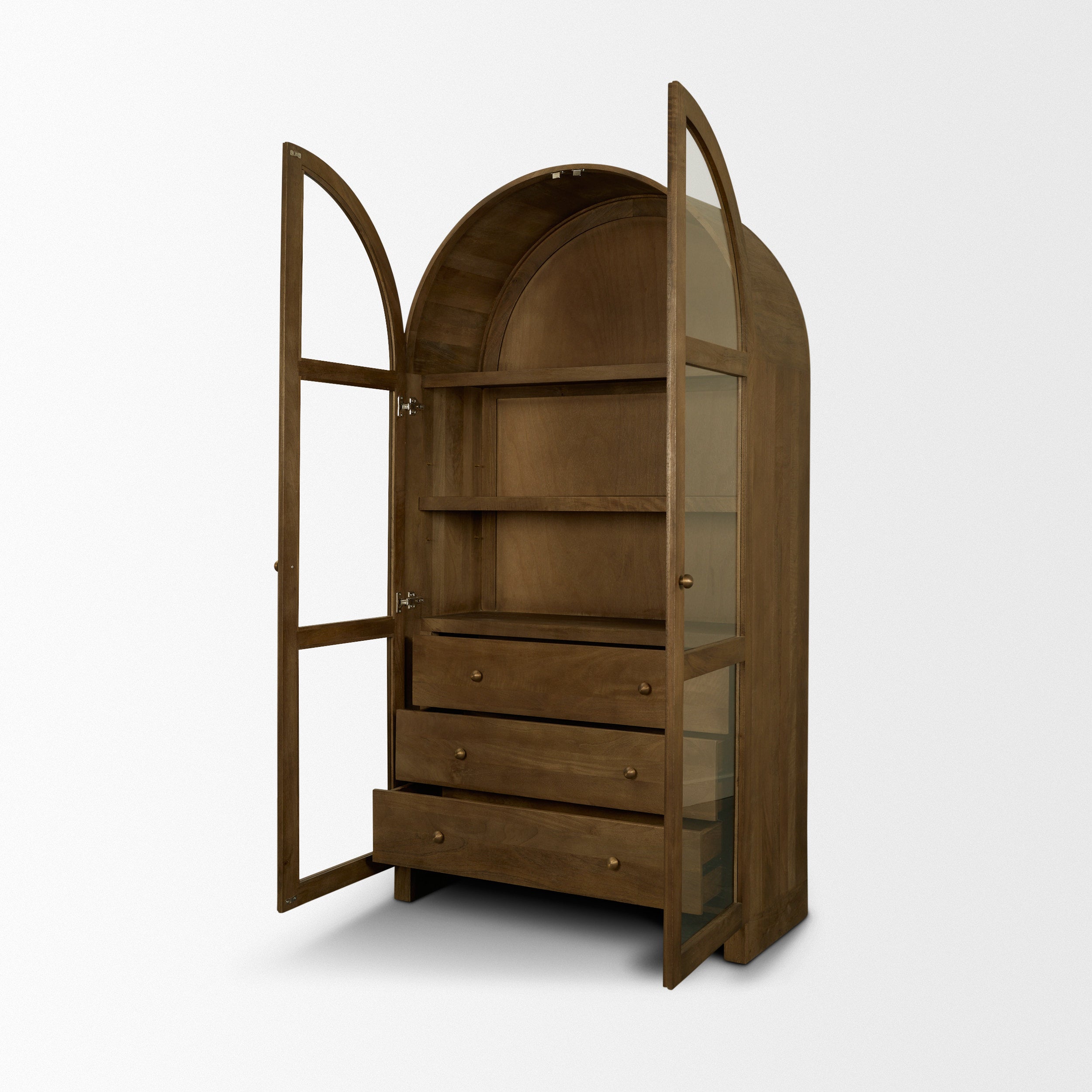 Suri Wood with Glass Doors Arched Curio Cabinet