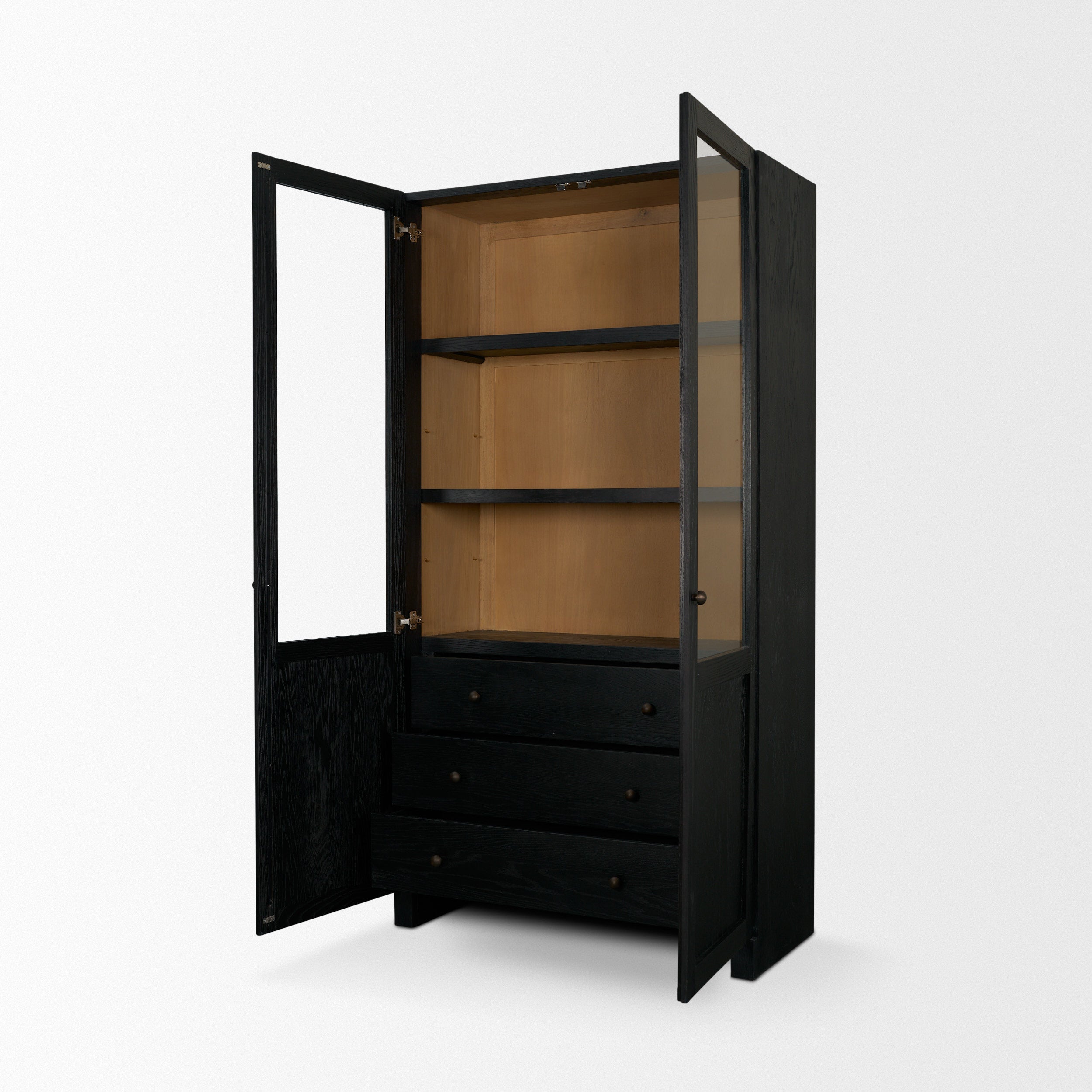 Henry Light Brown Oak Wood with Glass Doors Curio Cabinet