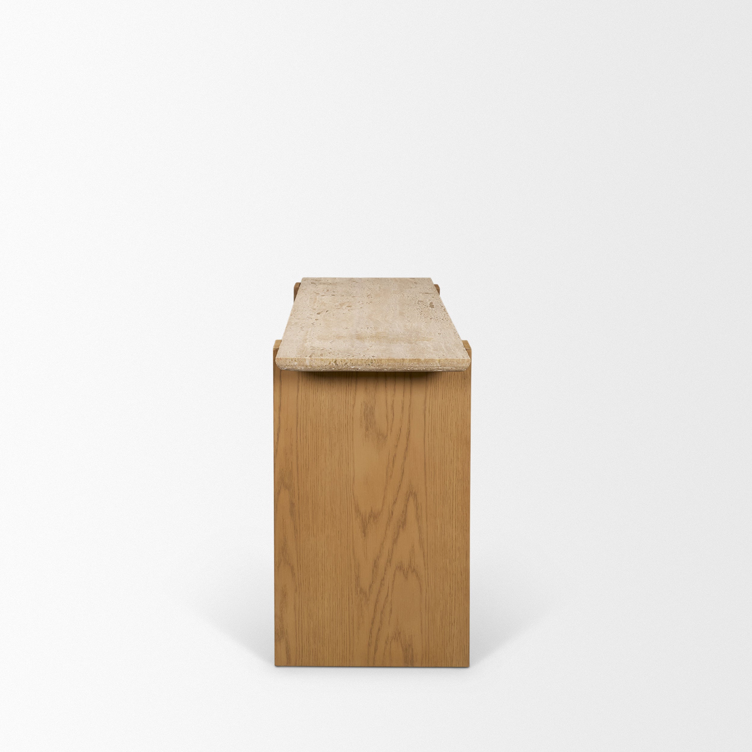 Milos Travertine Top with Light Brown Oak Wood Console Table