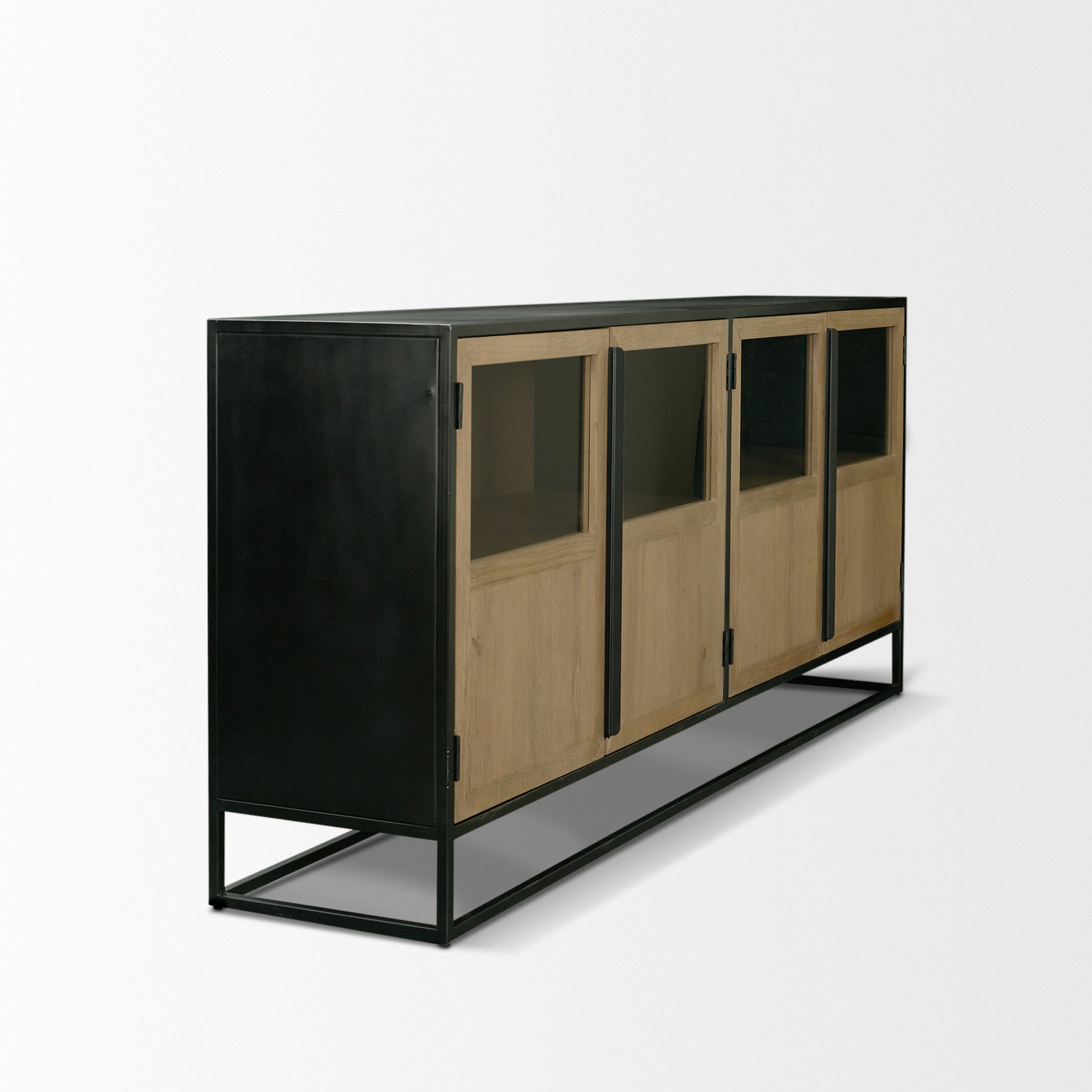 Sloan 80" Light Brown Wood with Black Metal Frame Sideboard