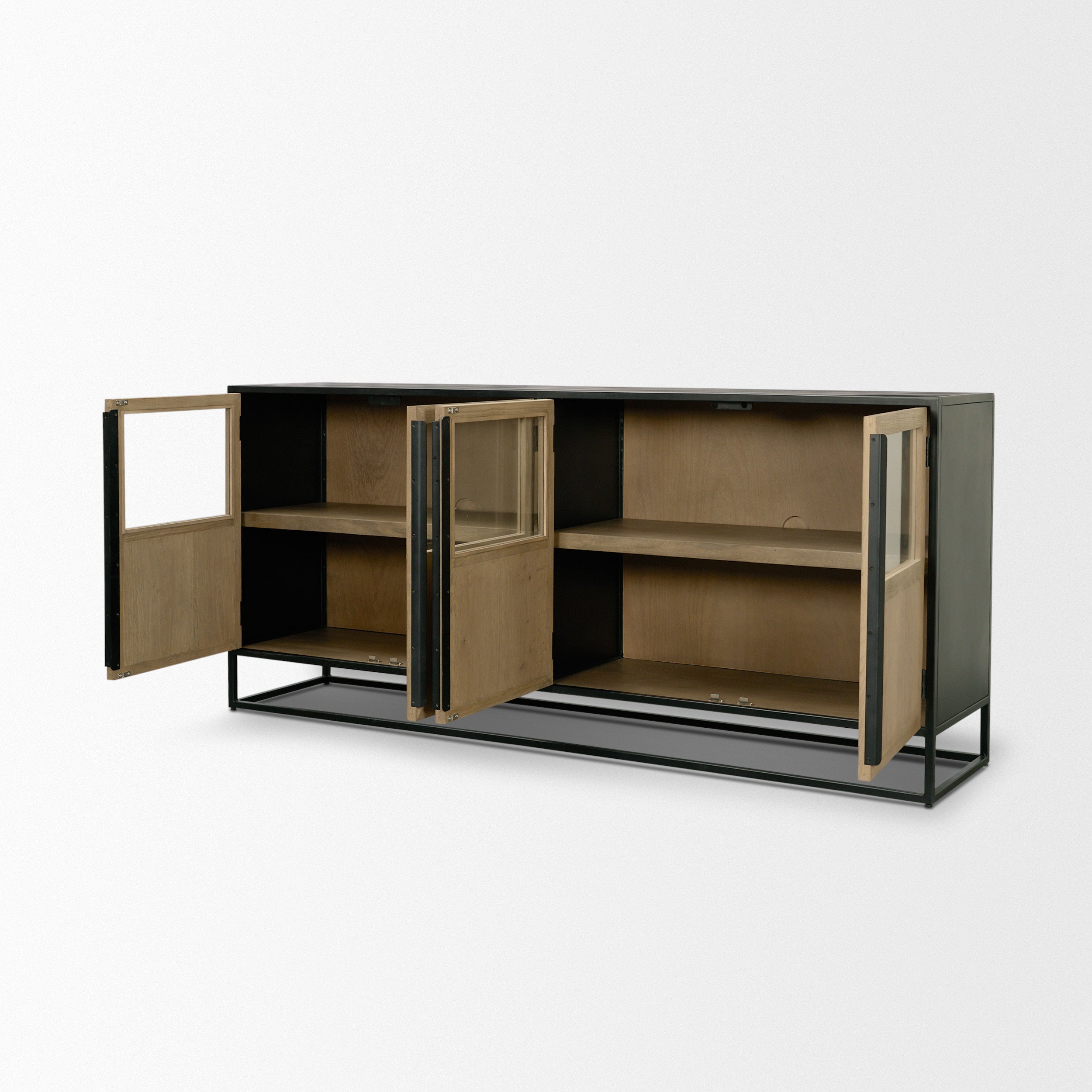 Sloan 80" Light Brown Wood with Black Metal Frame Sideboard