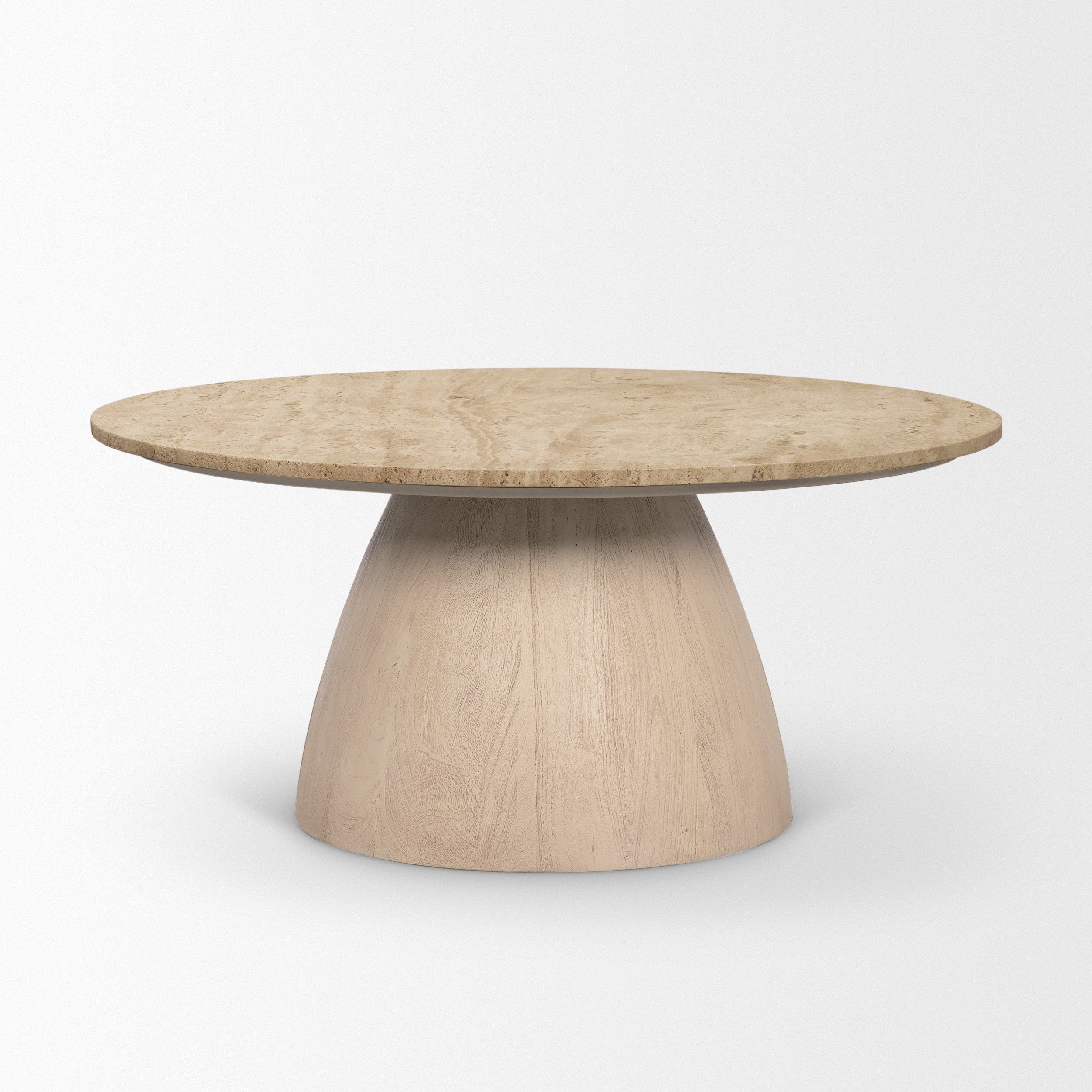 Allyson 36" Light Wood Base with Travertine Top Coffee Table