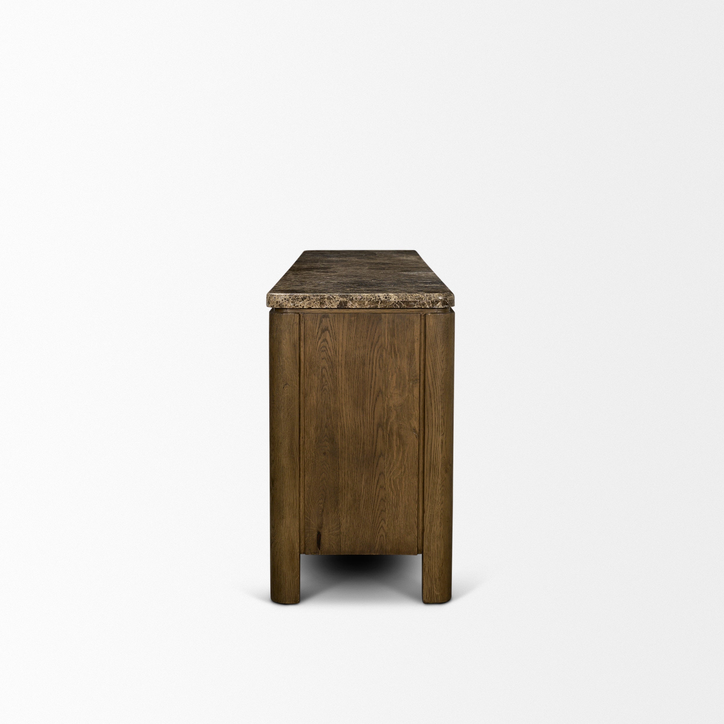Kendrix Dark Brown Oak Wood Cappuccino Marble 4 Door Closed Sideboard