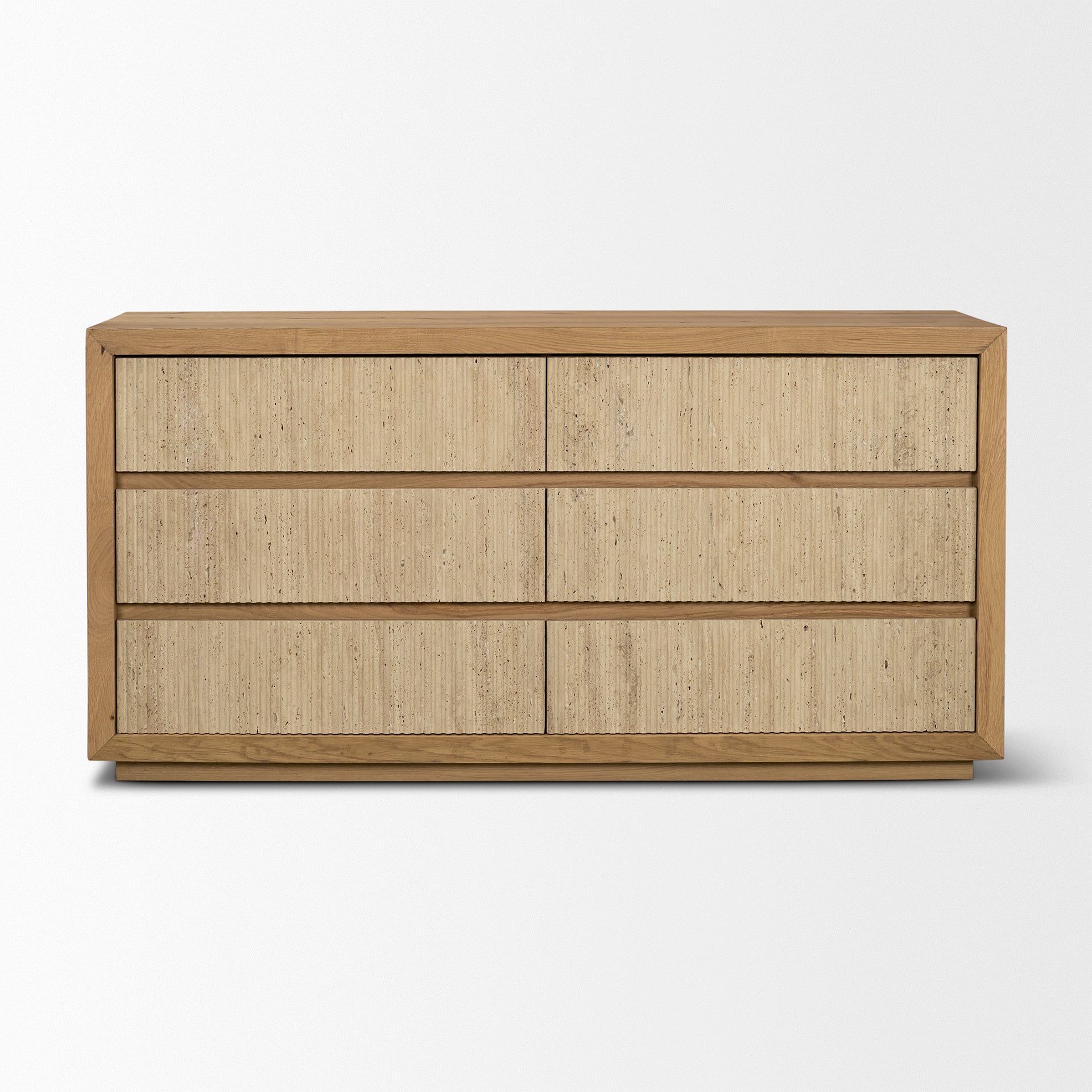 Travona Oak Wood with Travertine 6 Drawer Dresser