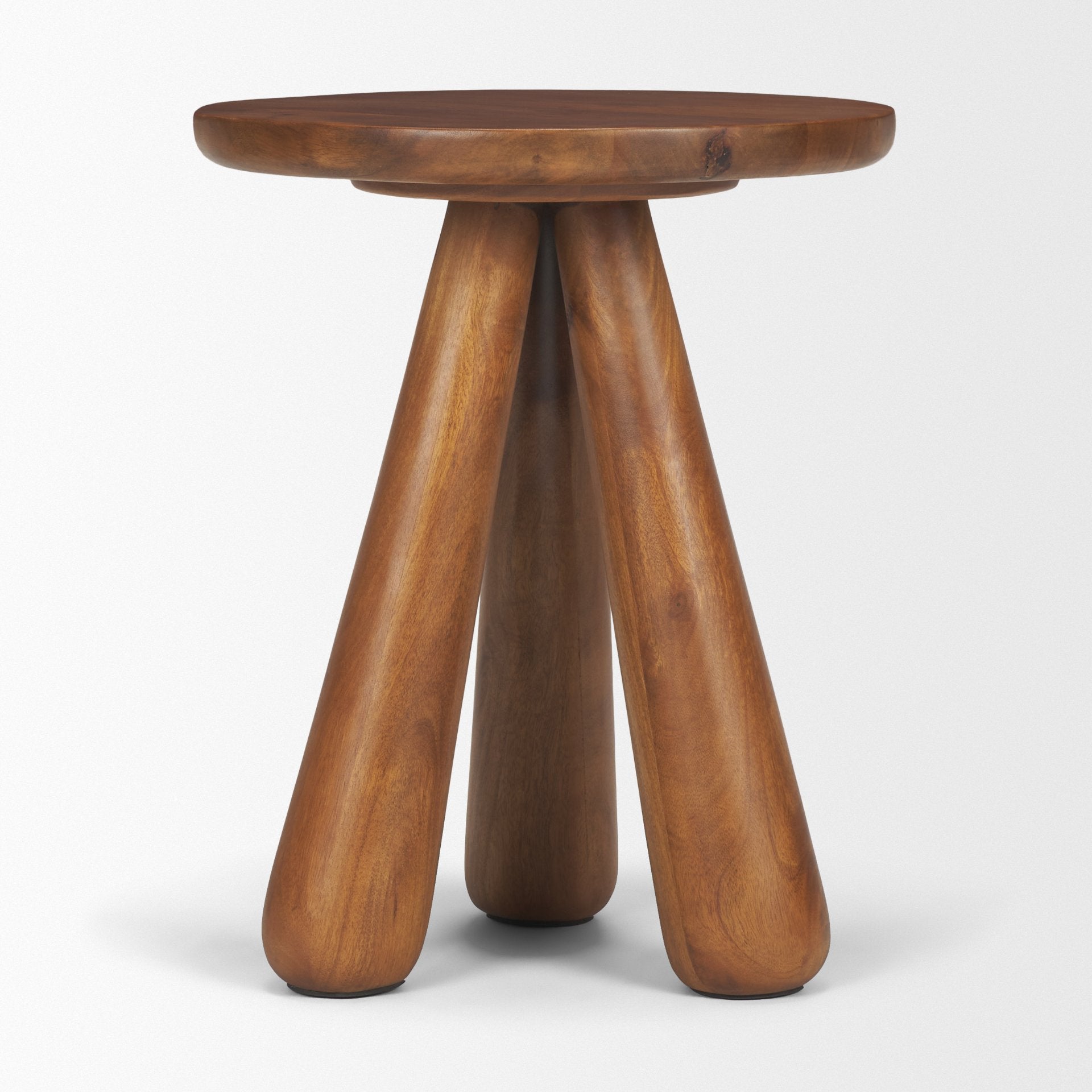 Mora Medium Brown Wood 3-Legged Accent Table