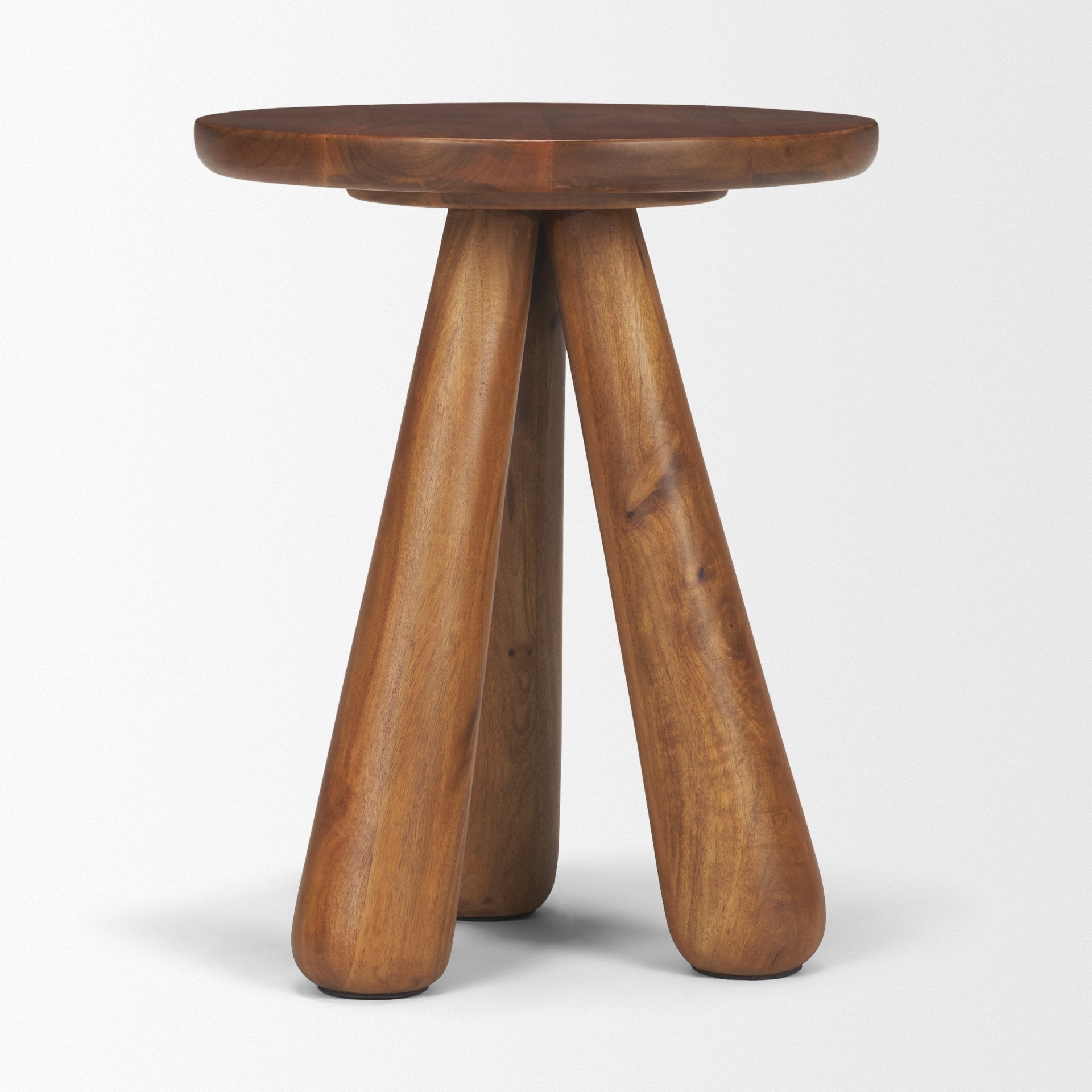 Mora Medium Brown Wood 3-Legged Accent Table