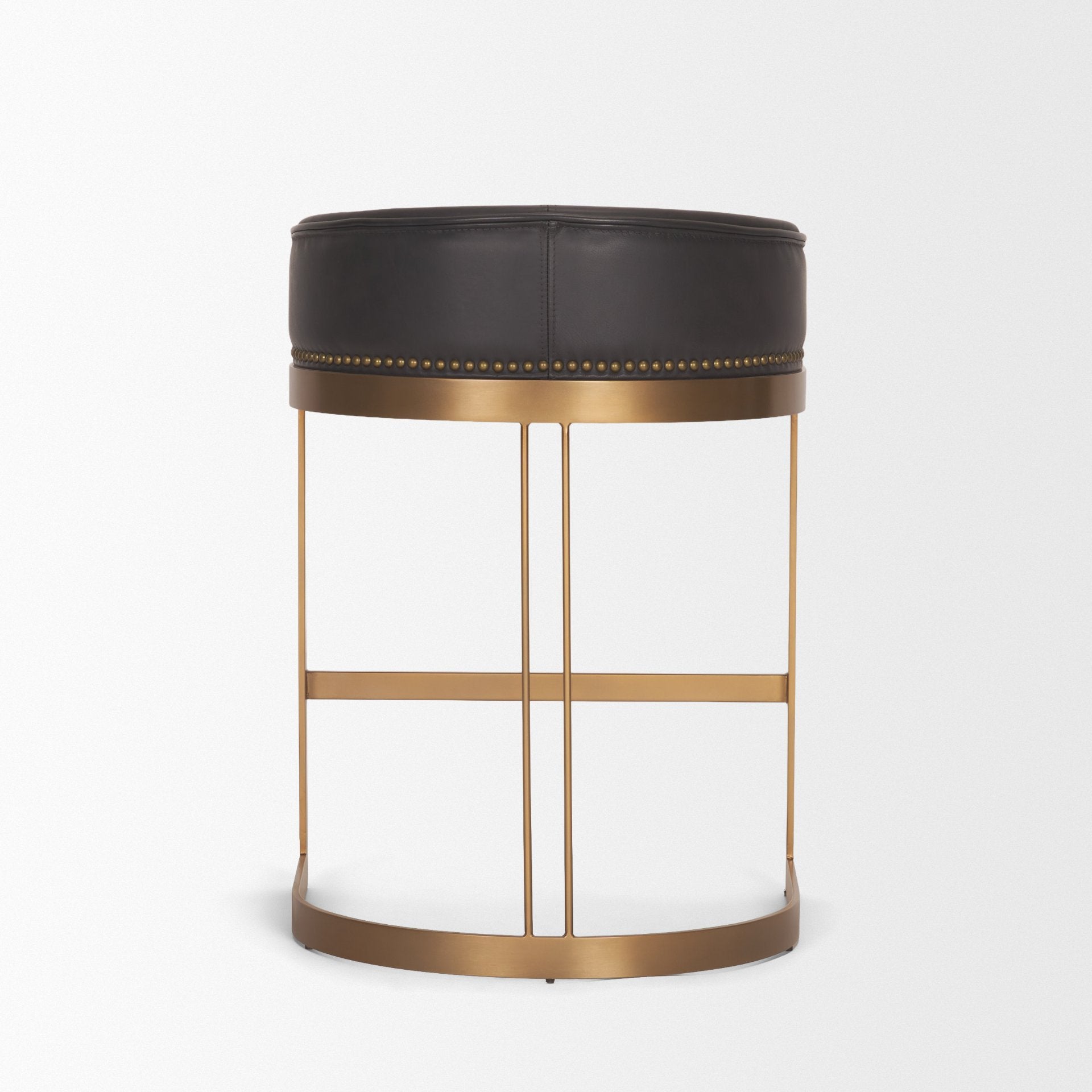 Hollyfield II Charcoal-Brown Leather Seat Gold Metal Base Counter Stool