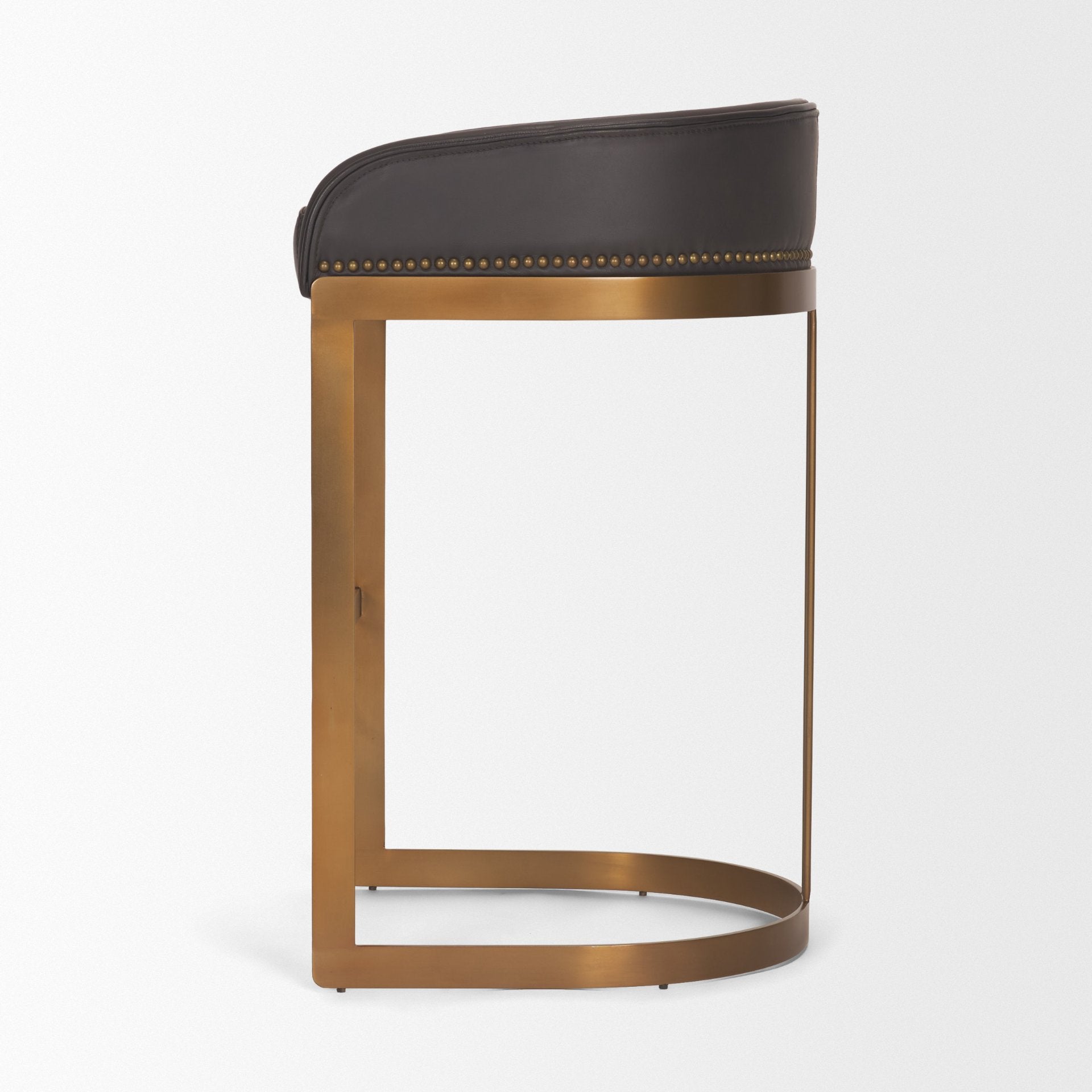 Hollyfield II Charcoal-Brown Leather Seat Gold Metal Base Bar Stool