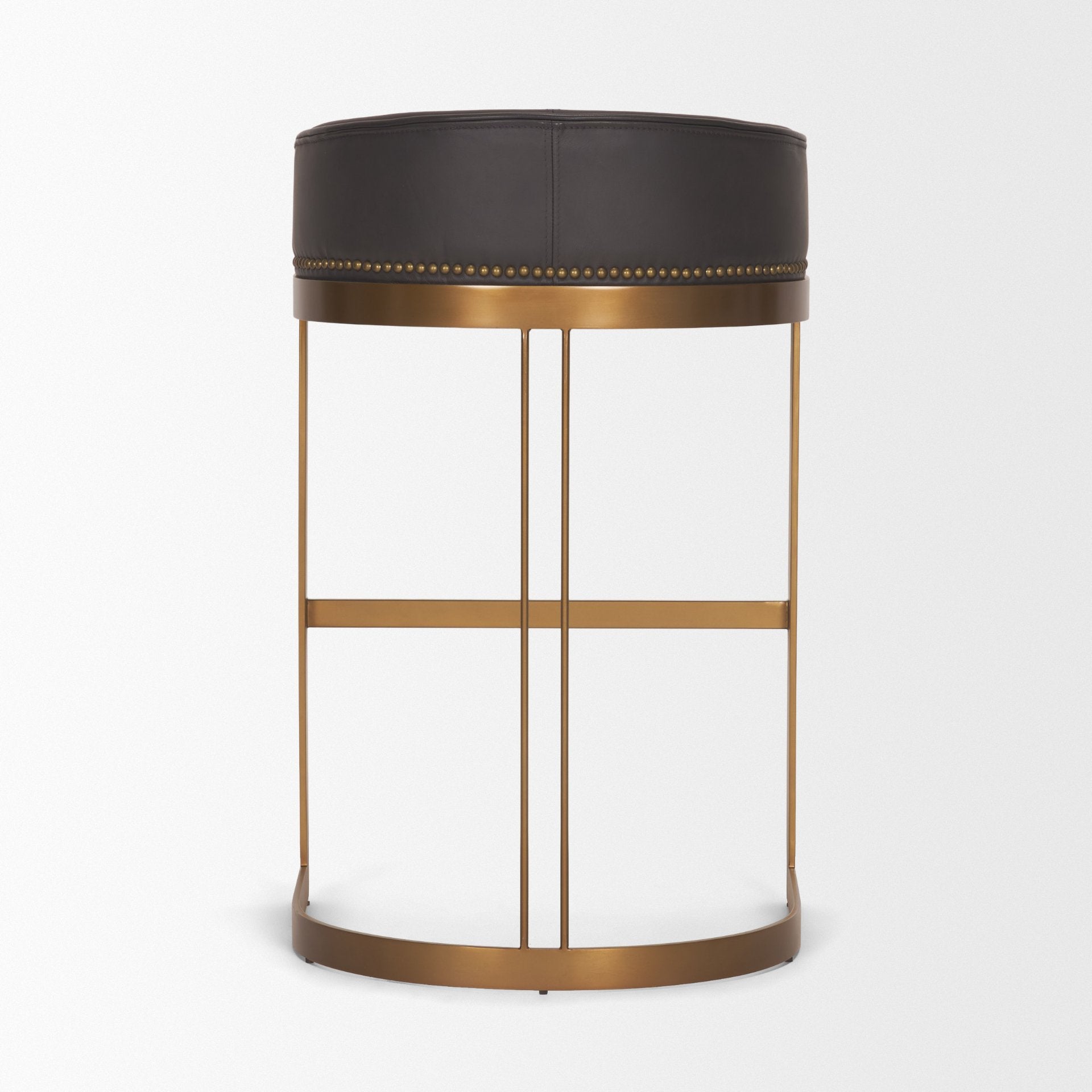 Hollyfield II Charcoal-Brown Leather Seat Gold Metal Base Bar Stool