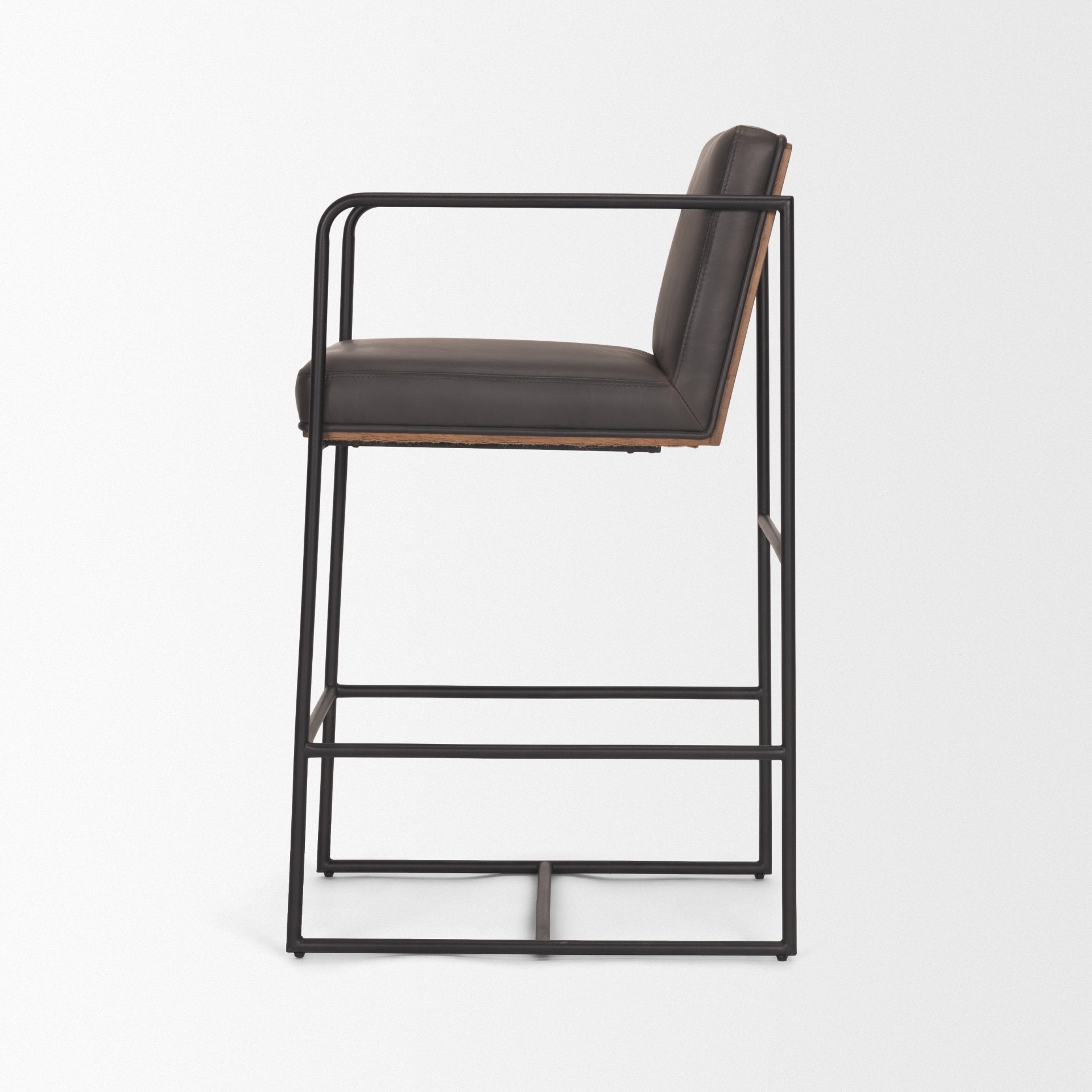 Stamford 36"H Leather Seat with Wood Back Metal Counter Stool