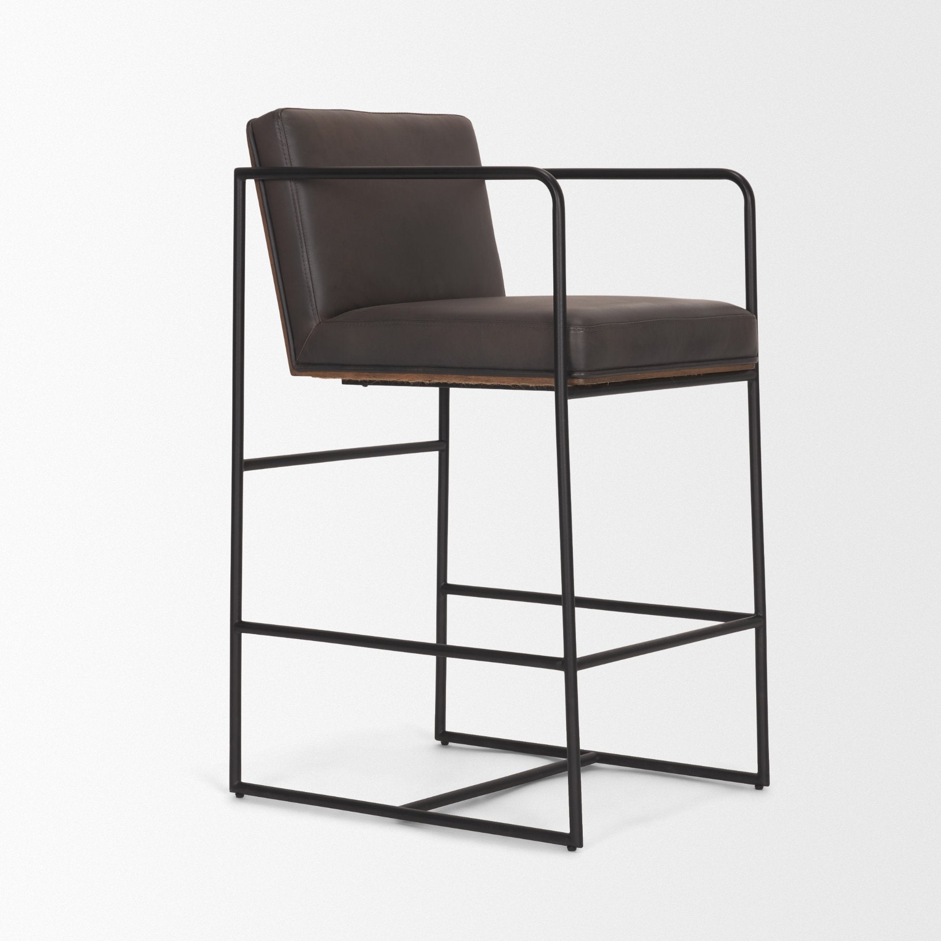 Stamford 36"H Leather Seat with Wood Back Metal Counter Stool