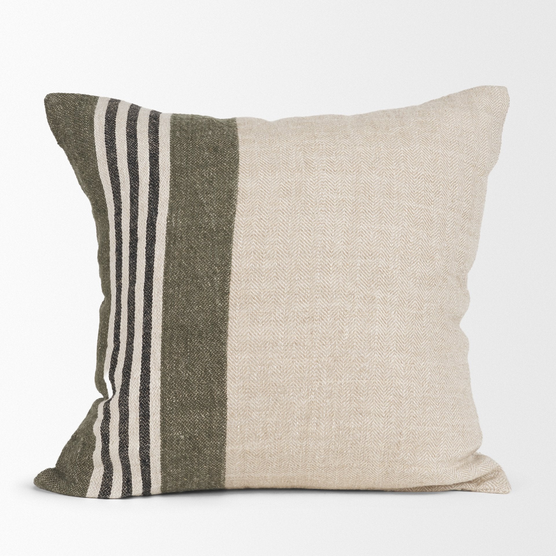 Hunter 20x20 Square Oatmeal with Green Stripe Decorative Pillow Cover