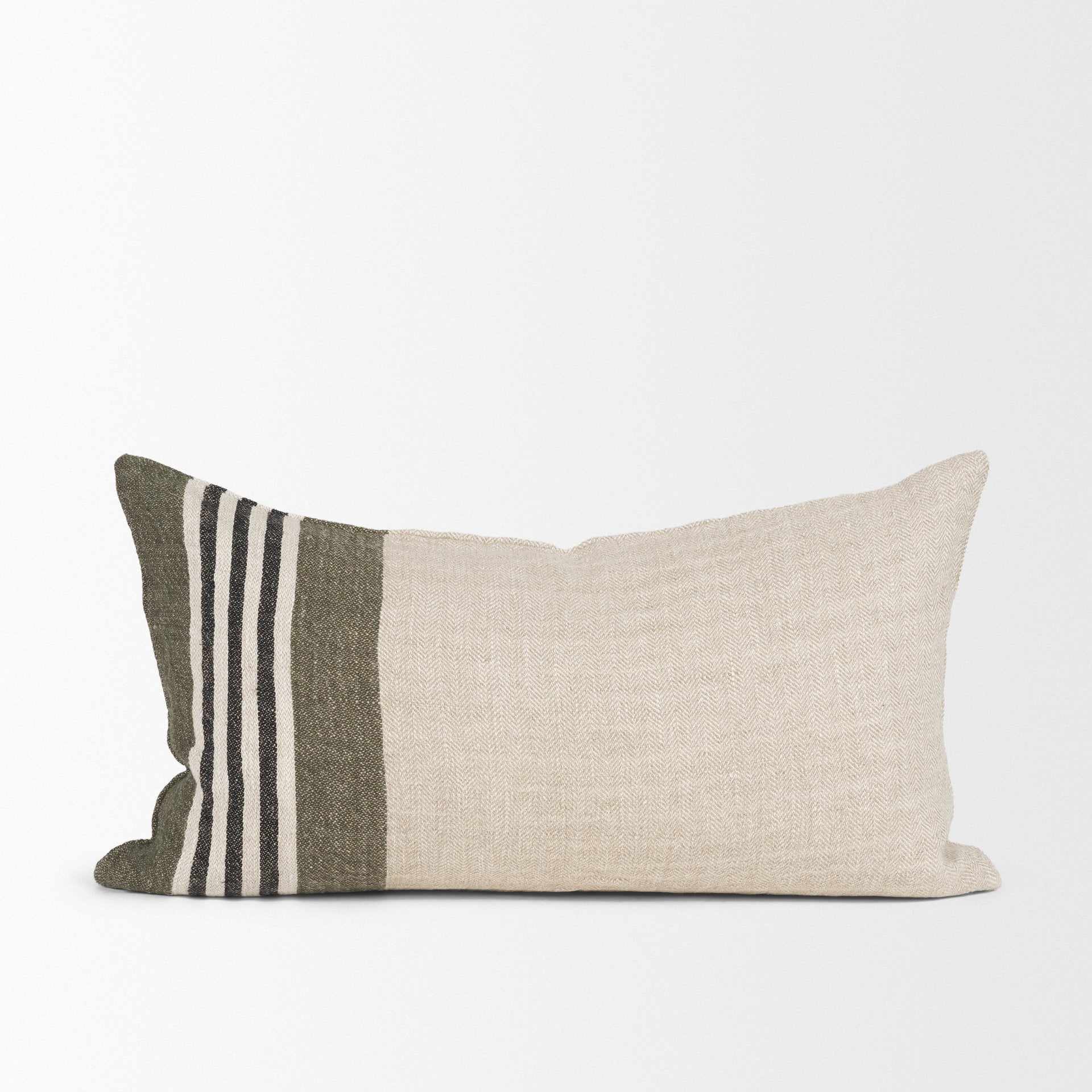 Hunter 14x26 Lumbar Oatmeal with Green Stripe Decorative Pillow Cover