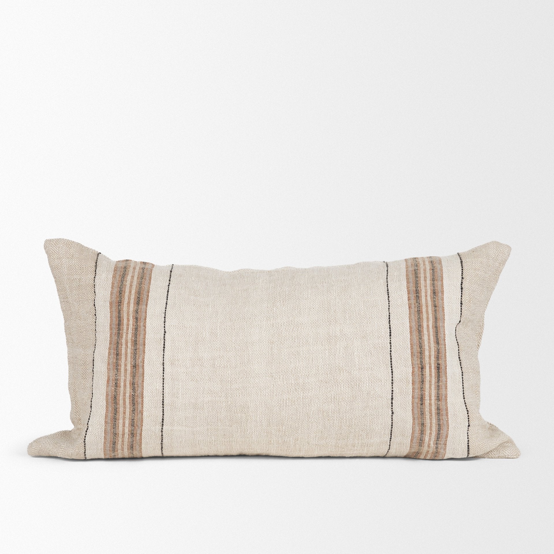 Maeve Natural Linen with Orange Stripes Decorative Pillow Cover