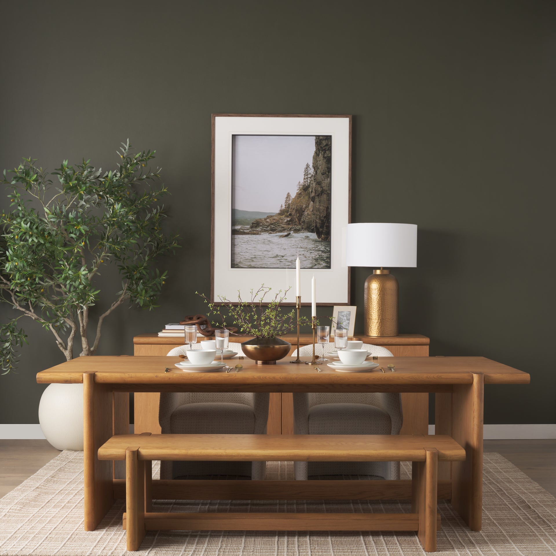 Rowan 94" Light Brown Oak Wood Rectangular Dining Table