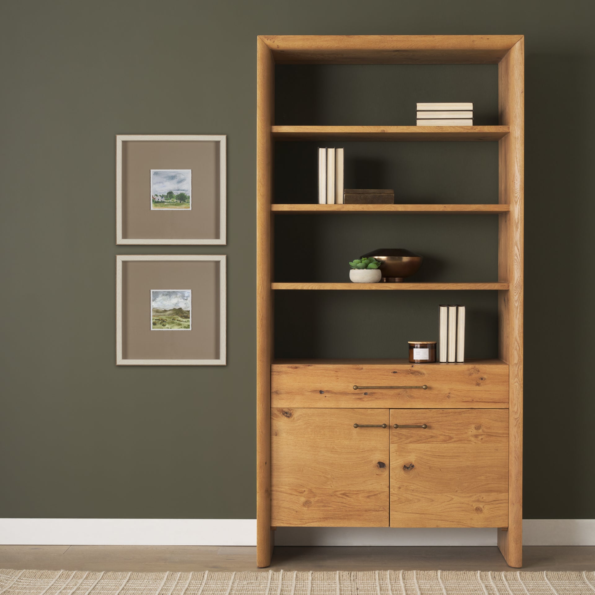 Belford 2-Door Open Oak Wood Shelving Unit