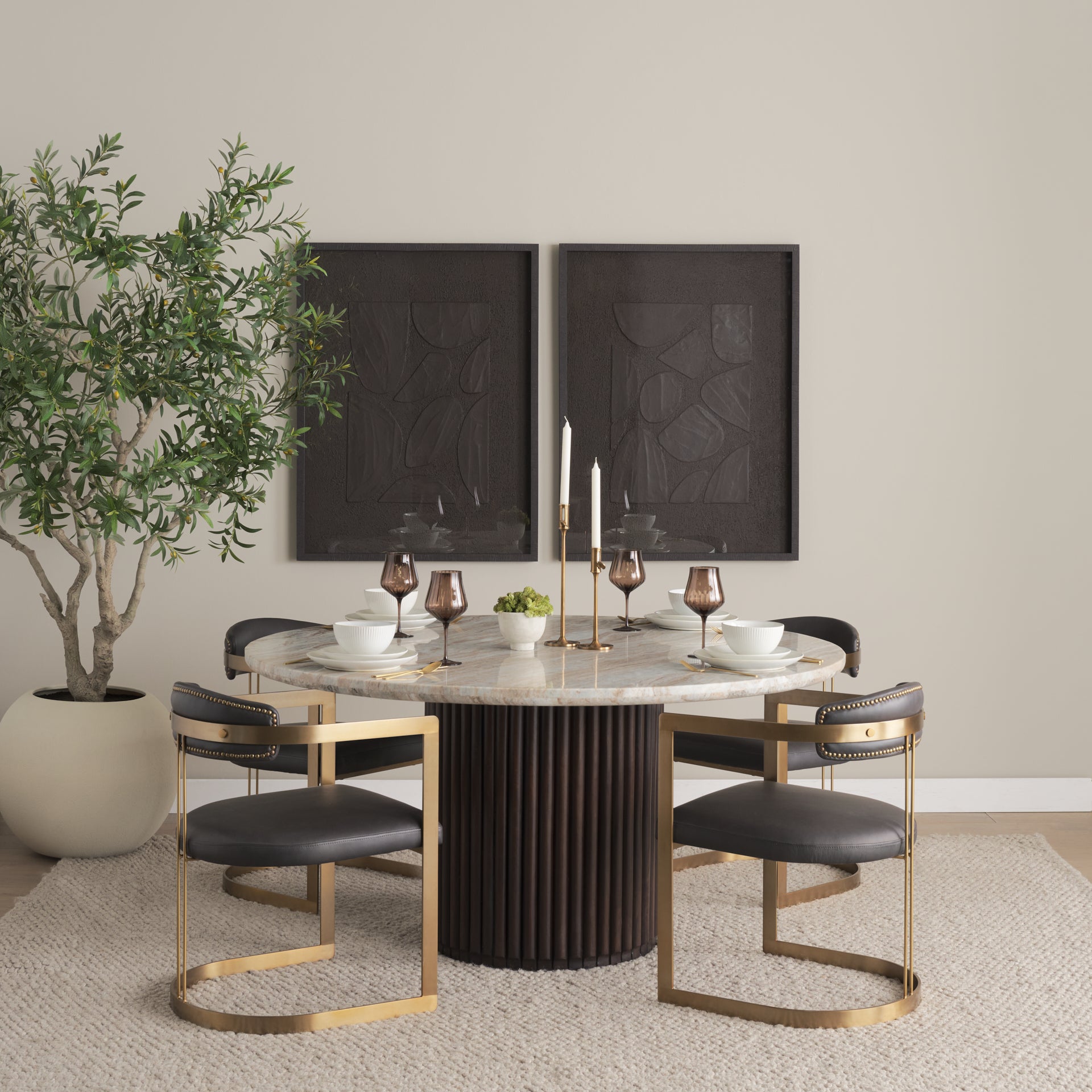 Hollyfield II Leather Seat Gold Iron Frame Dining Chair