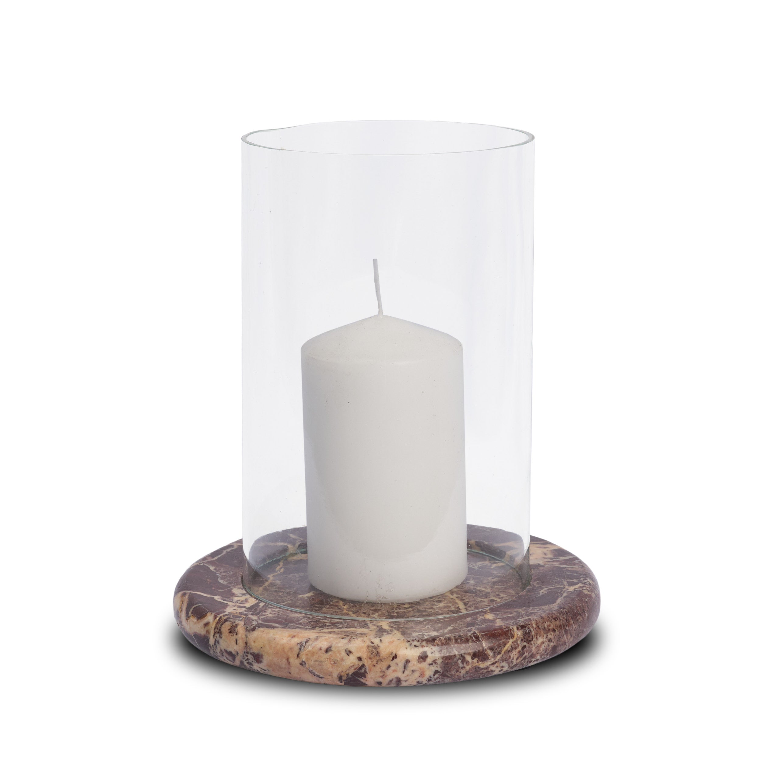 Bordo Red Marble with Glass Hurricane Candle Holder