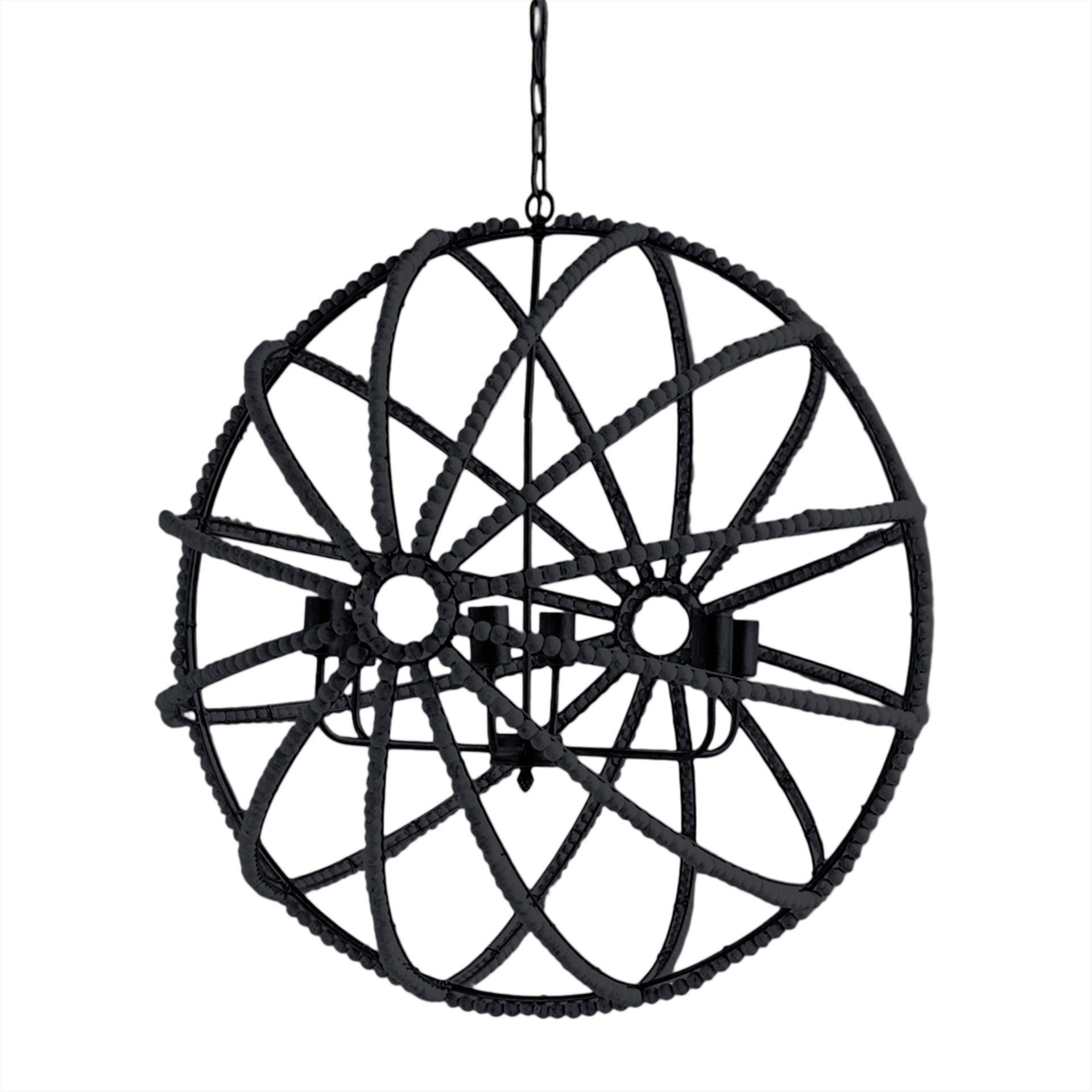 Ava II Black Metal and Wooden Bead Six Bulb Chandelier