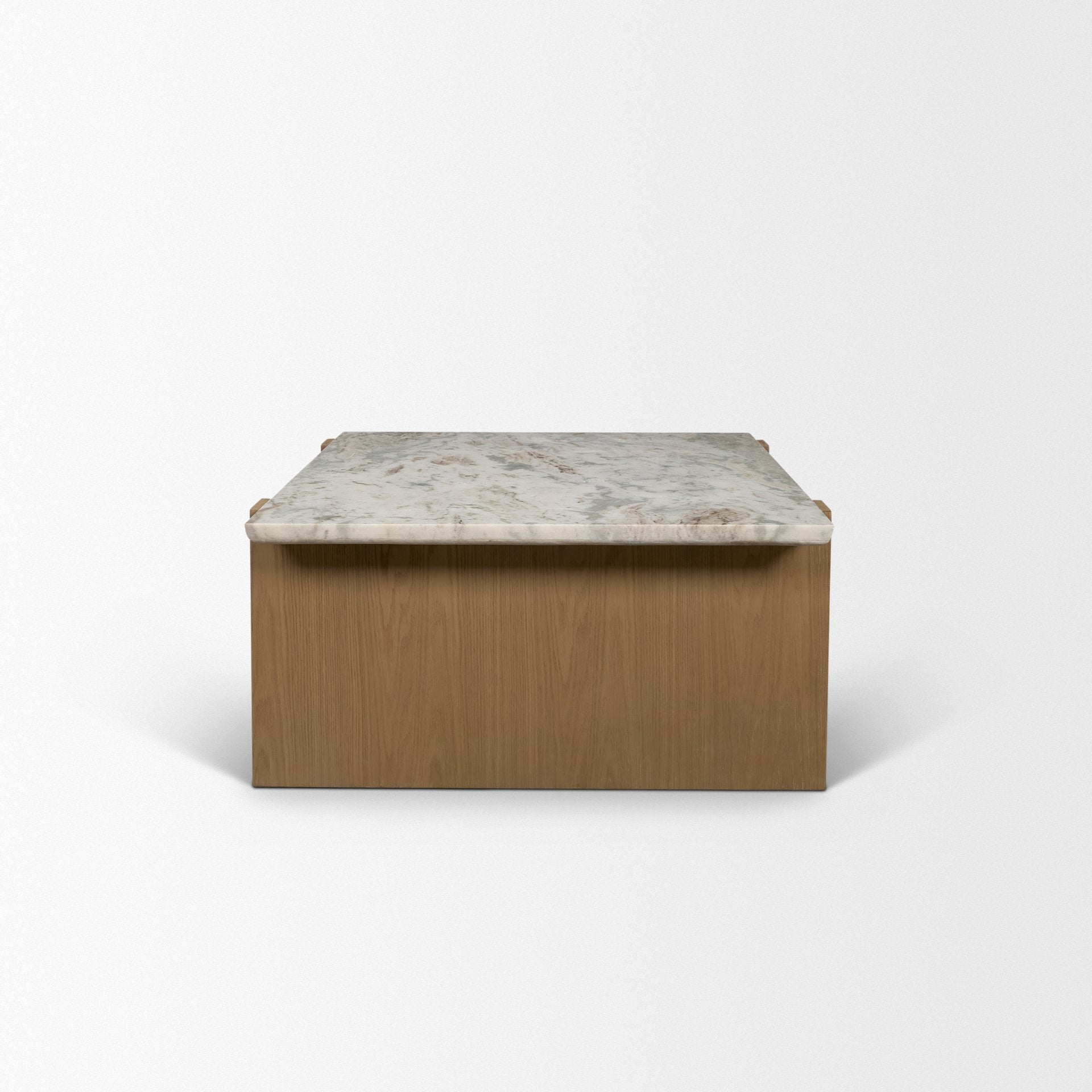 Milos Pink Marble Top with Light Brown Oak Wood Coffee Table