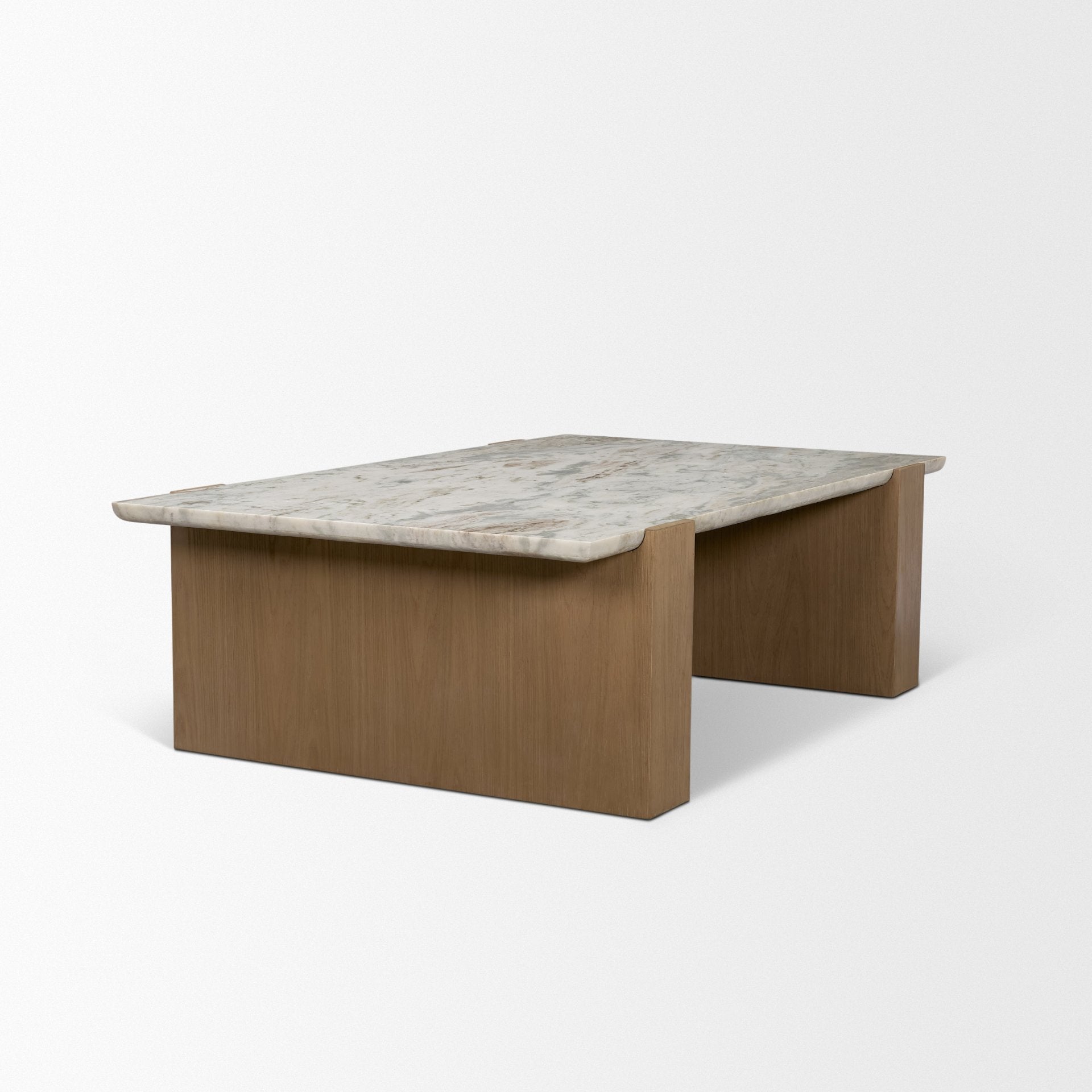 Milos Pink Marble Top with Light Brown Oak Wood Coffee Table