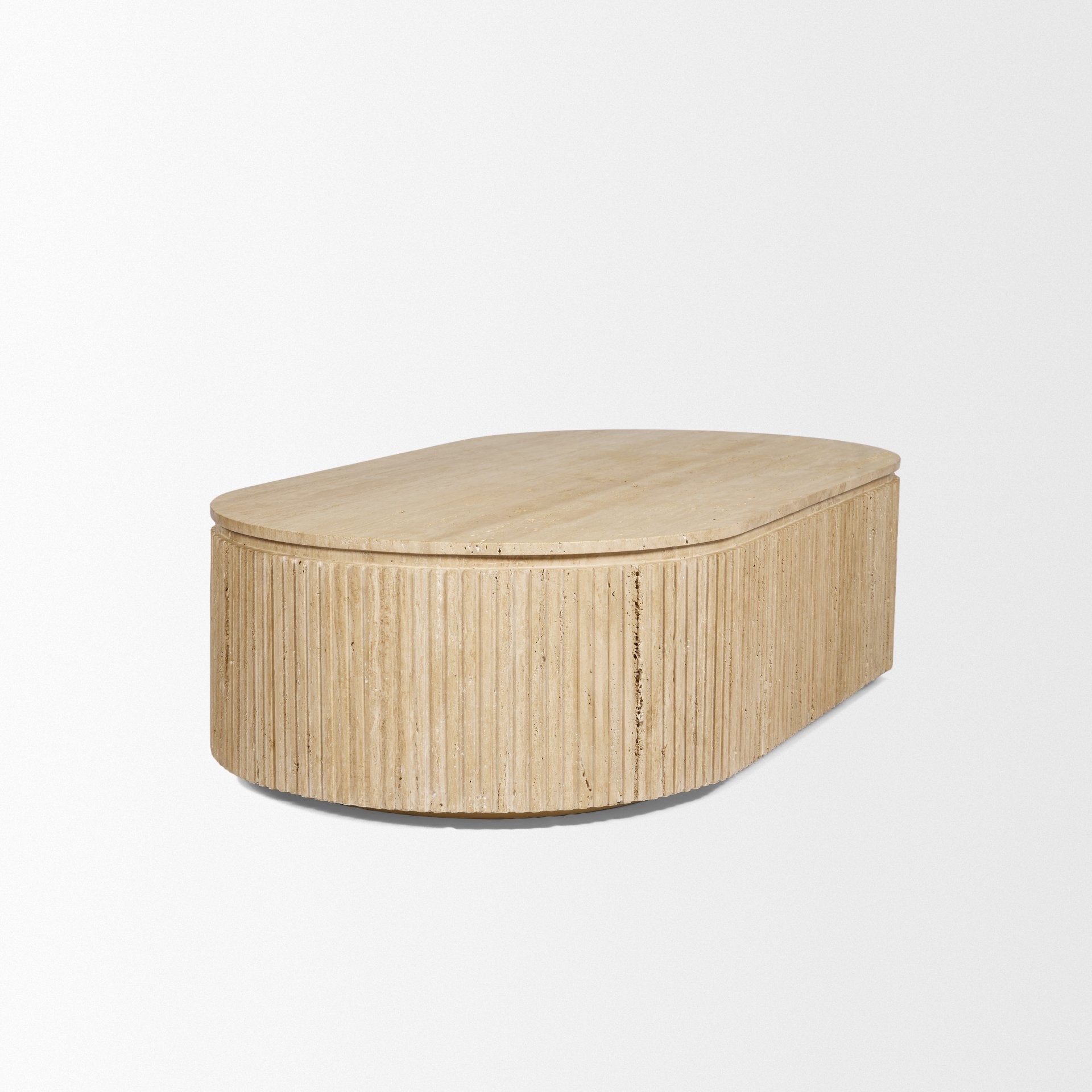 Elara Ribbed Oblong Travertine Coffee Table
