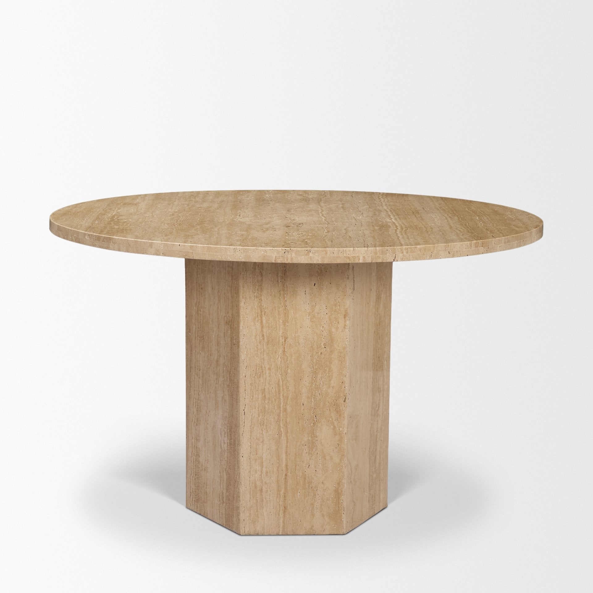 Torreno 42" Travertine Round Top Hexagon Pedestal Dining Table