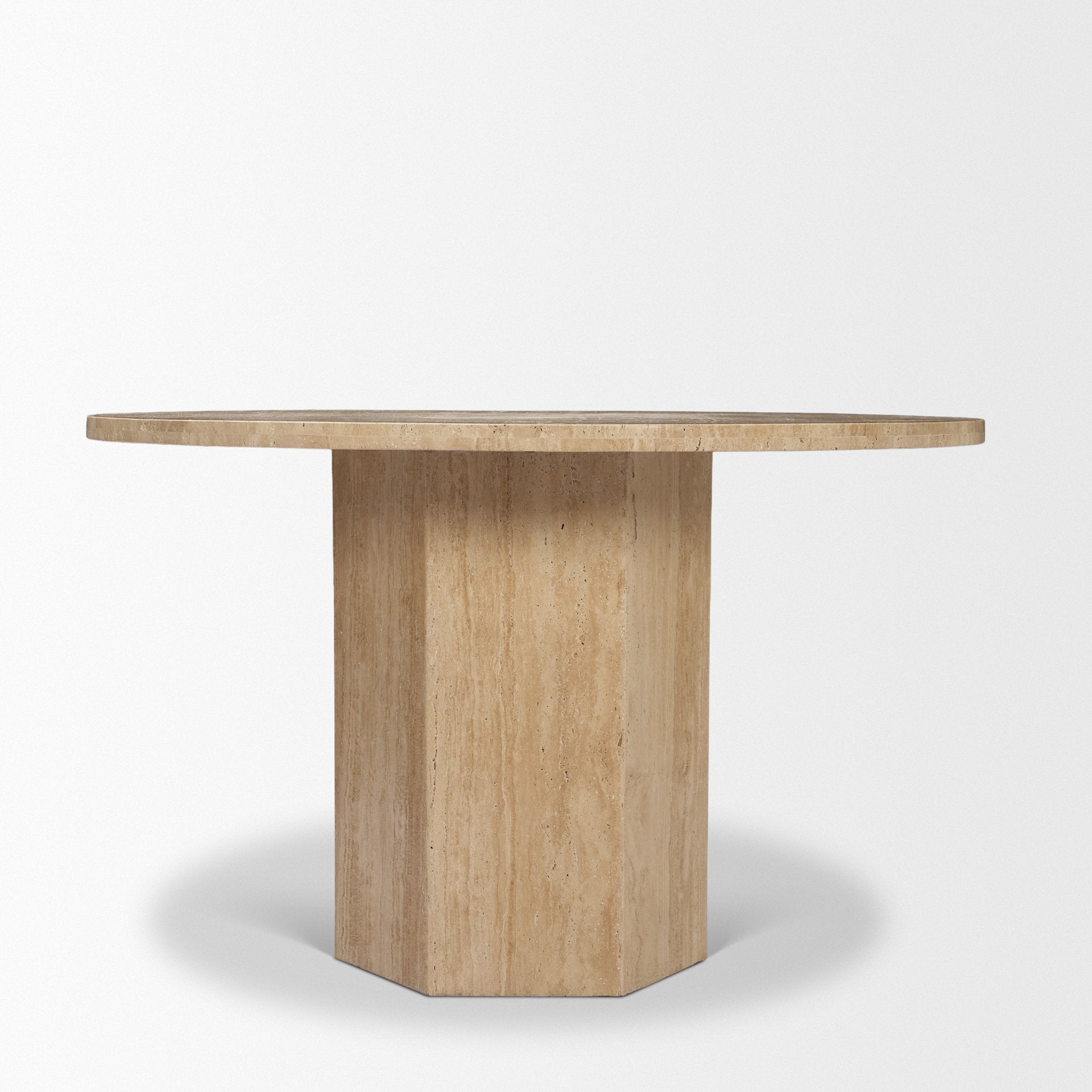 Torreno 42" Travertine Round Top Hexagon Pedestal Dining Table