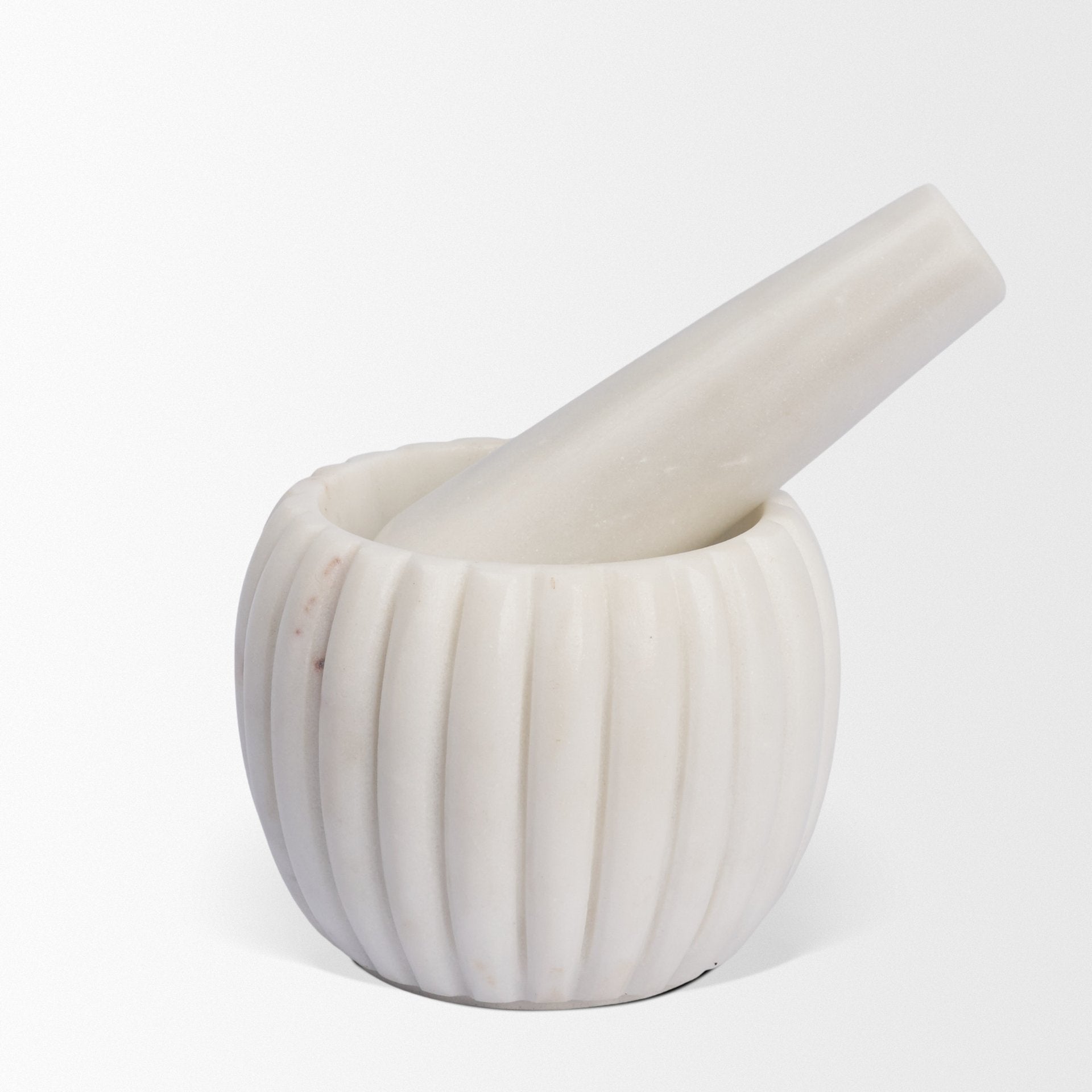 Cava Ribbed White Marble Mortar & Pestle