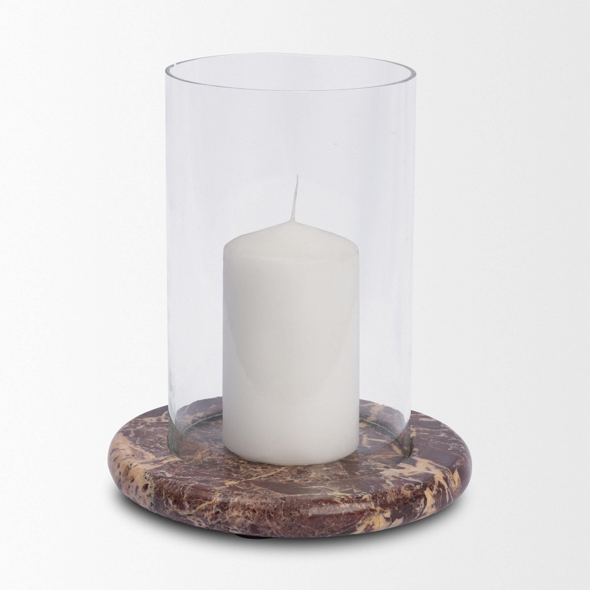 Bordo Red Marble with Glass Hurricane Candle Holder