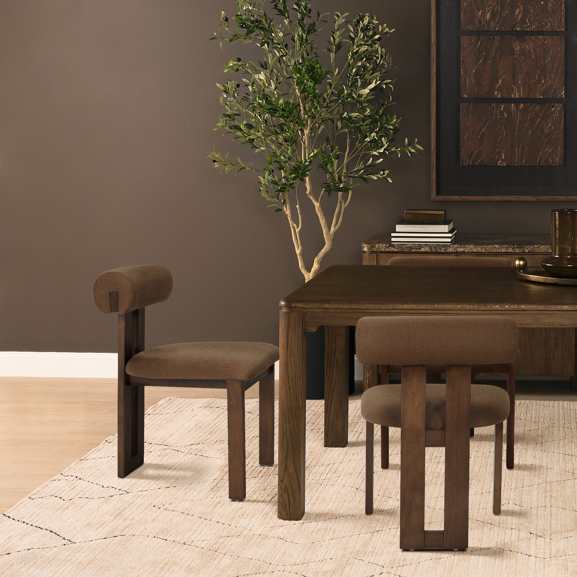 Tribeca Curve Open Back Mocha Fabric Tripod Frame Dining Chair