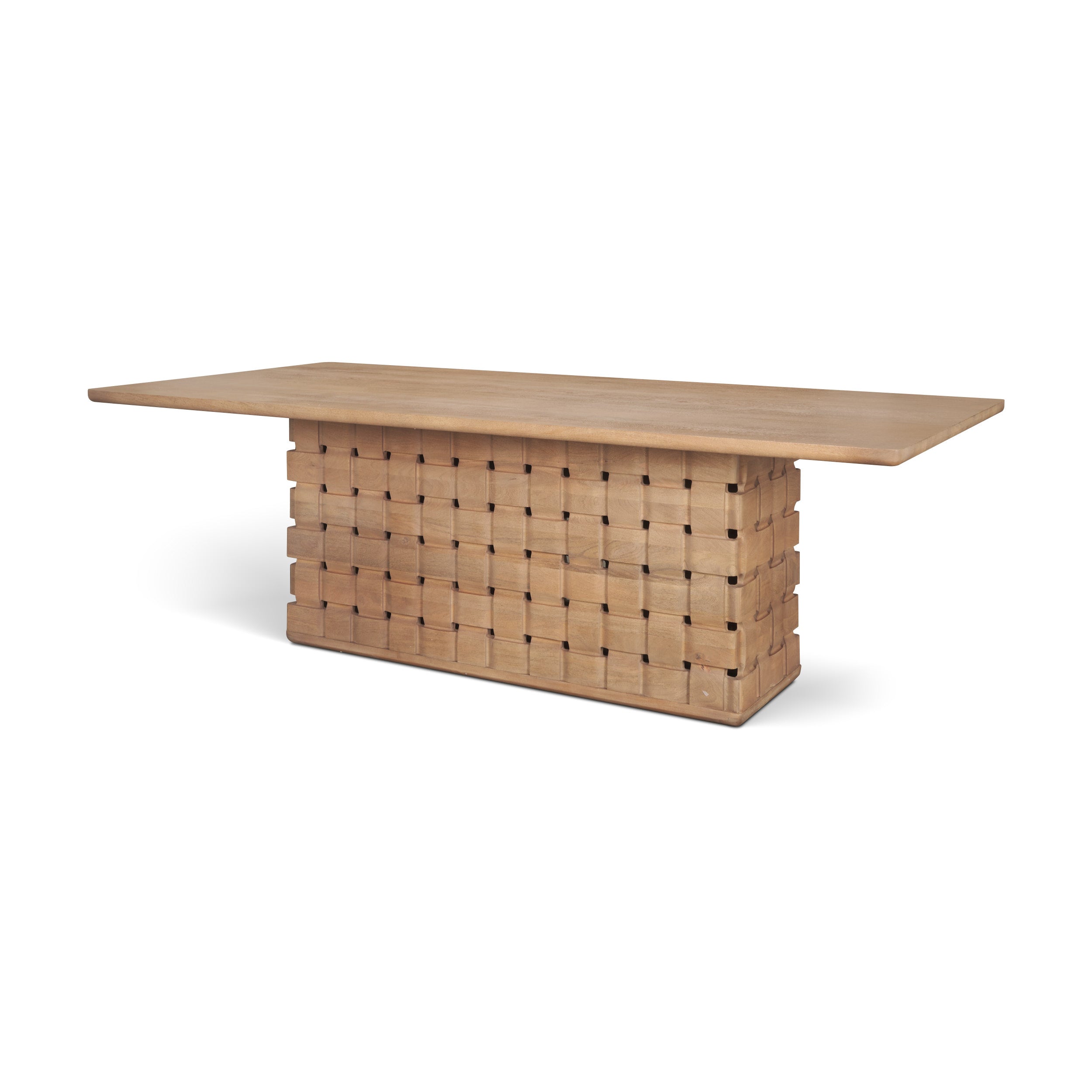 Trellyn 94" Solid Wood Carved Woven Base Rectangular Dining Table
