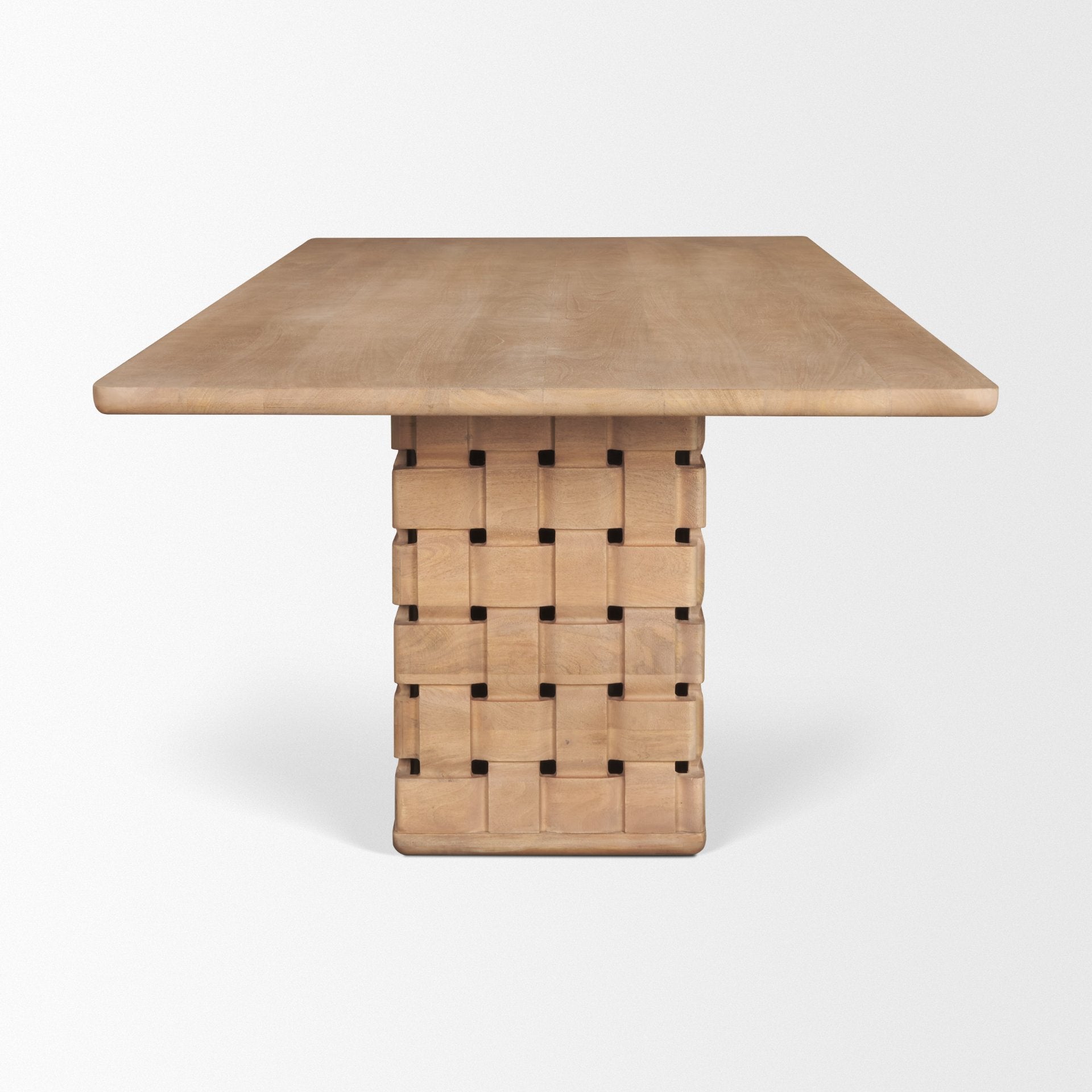 Trellyn 94" Solid Wood Carved Woven Base Rectangular Dining Table