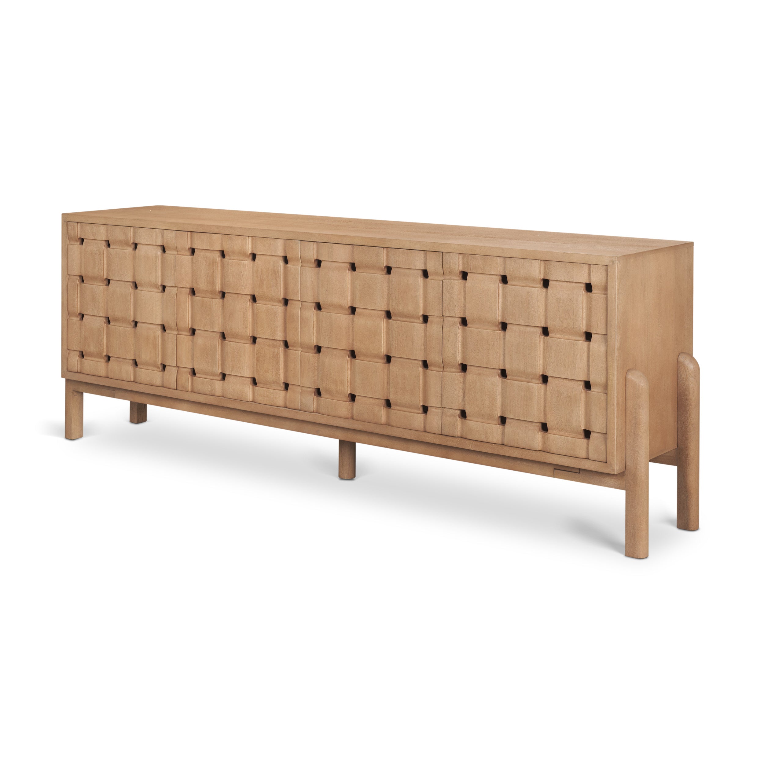 Trellyn Solid Wood 4-Door with Carved Woven Doors Closed Sideboard