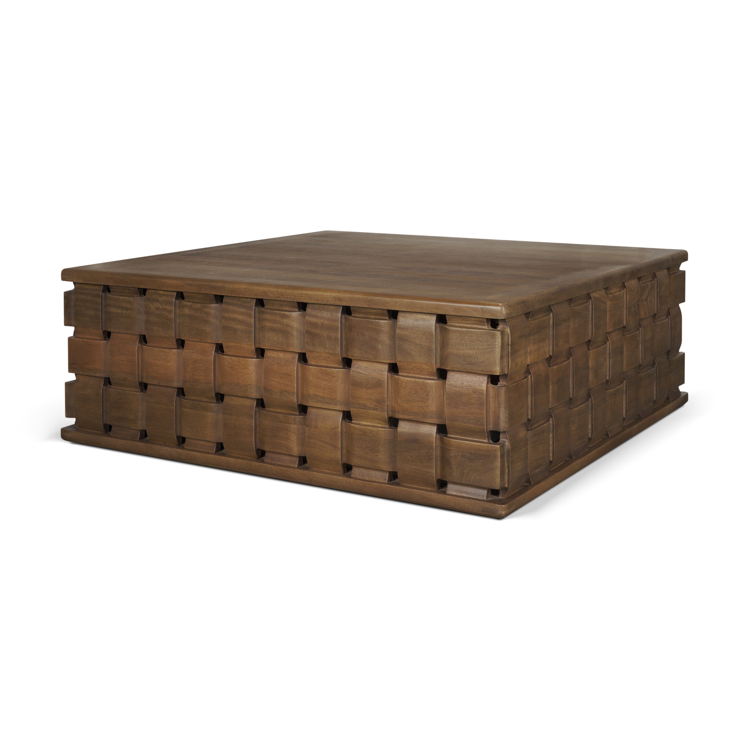 Trellyn 48" Wood with Carved Woven Base Square Coffee Table