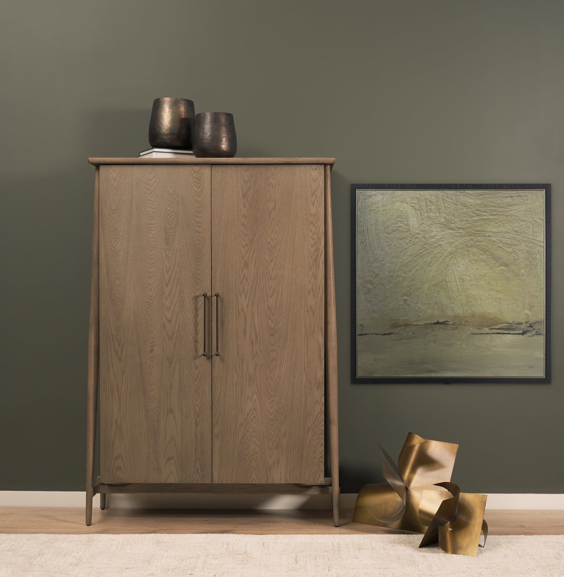 Hollis Gray-Brown Wood Curio Cabinet