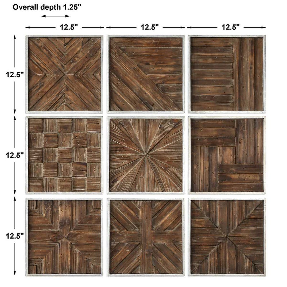 Uttermost Bryndle Rustic Wooden Squares - Set of 9