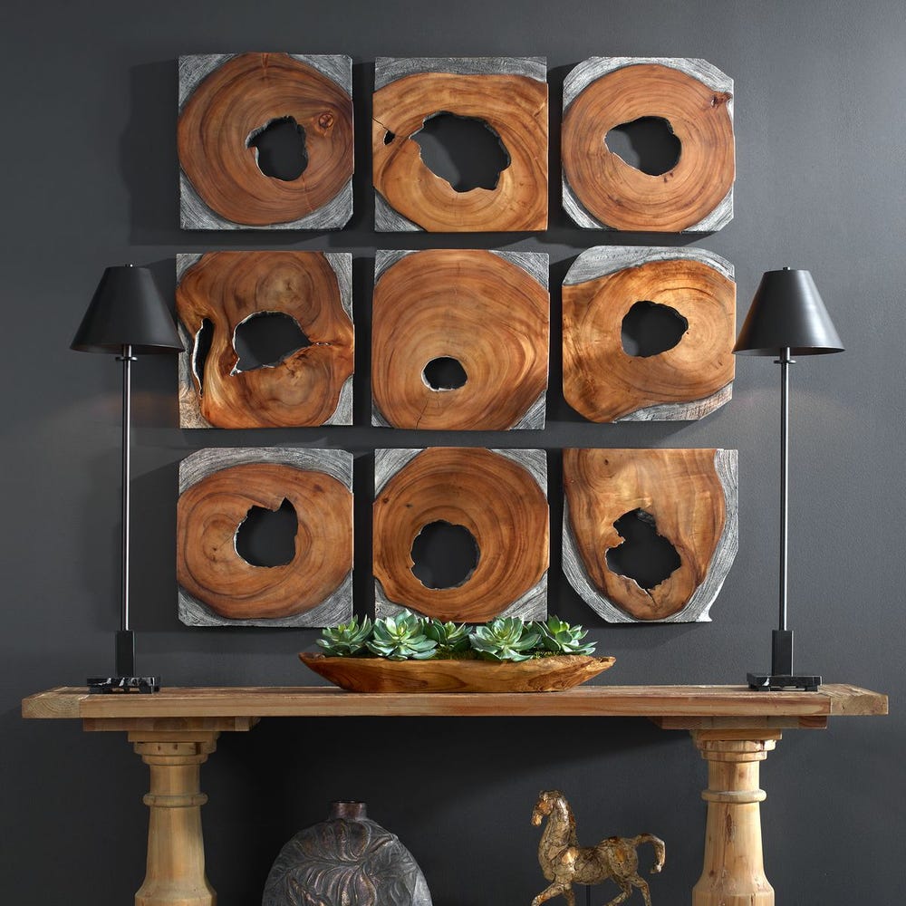 Uttermost Jungle Wood Paneled Wall Art - Set of 9
