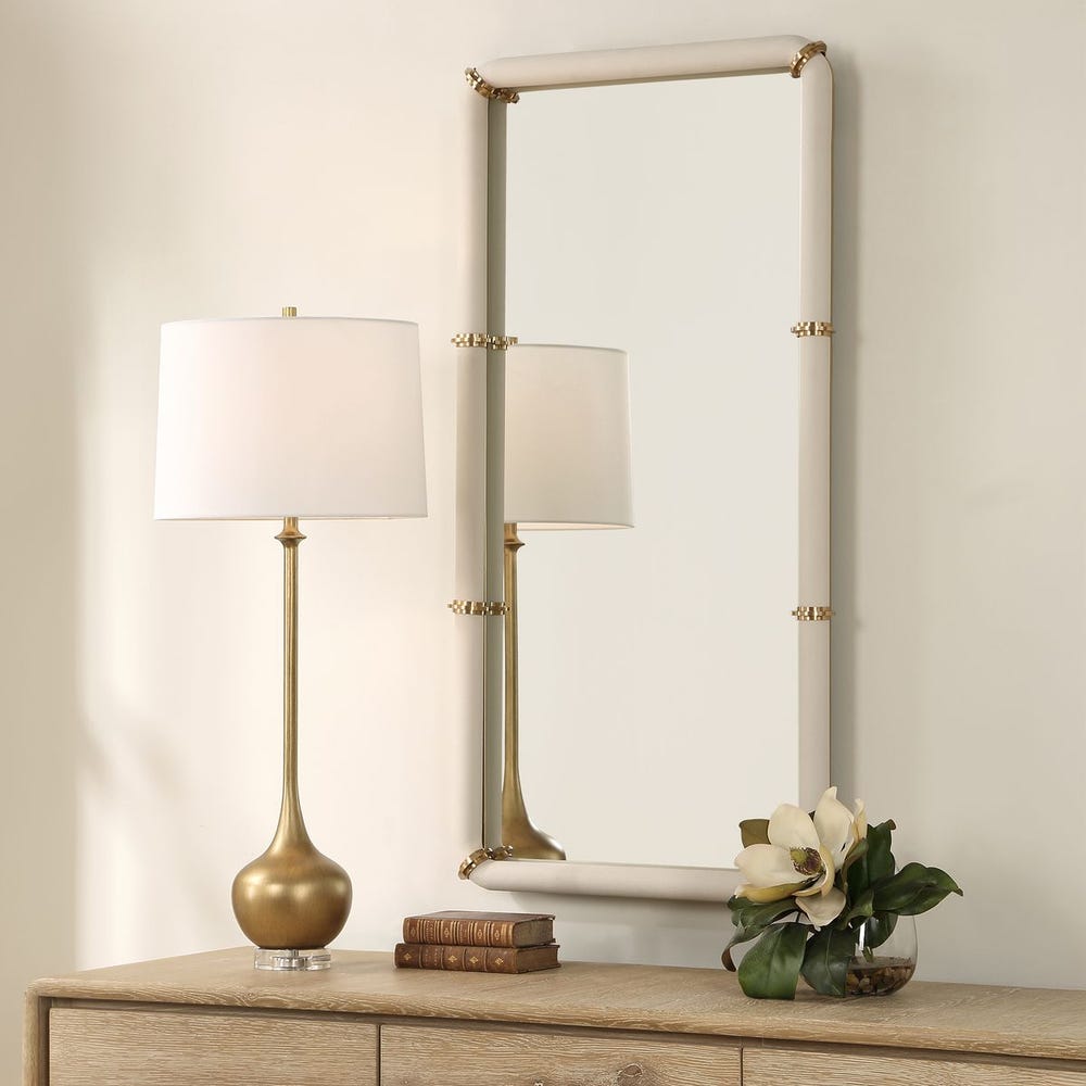 Uttermost Cyprus White Leather Mirror
