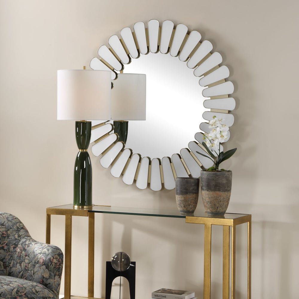 Uttermost Miran White Glass Round Mirror