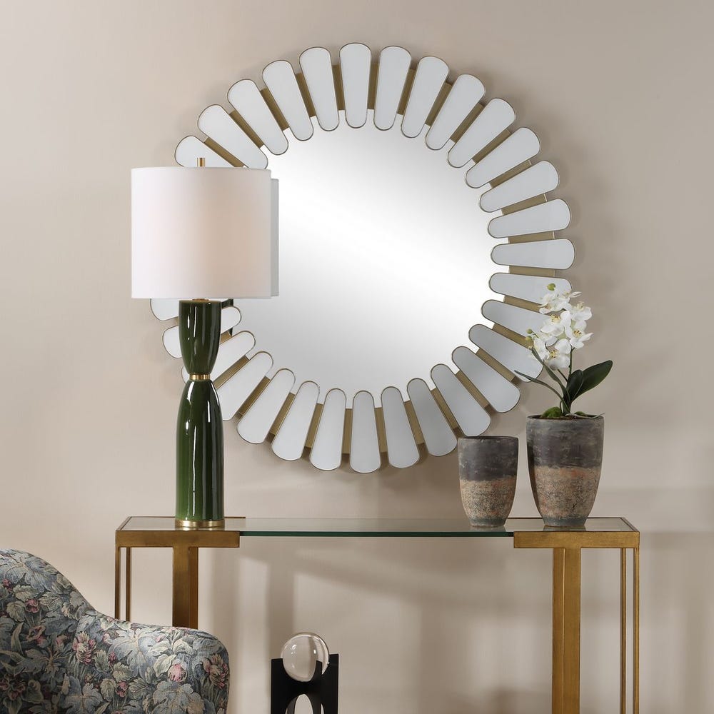 Uttermost Miran White Glass Round Mirror