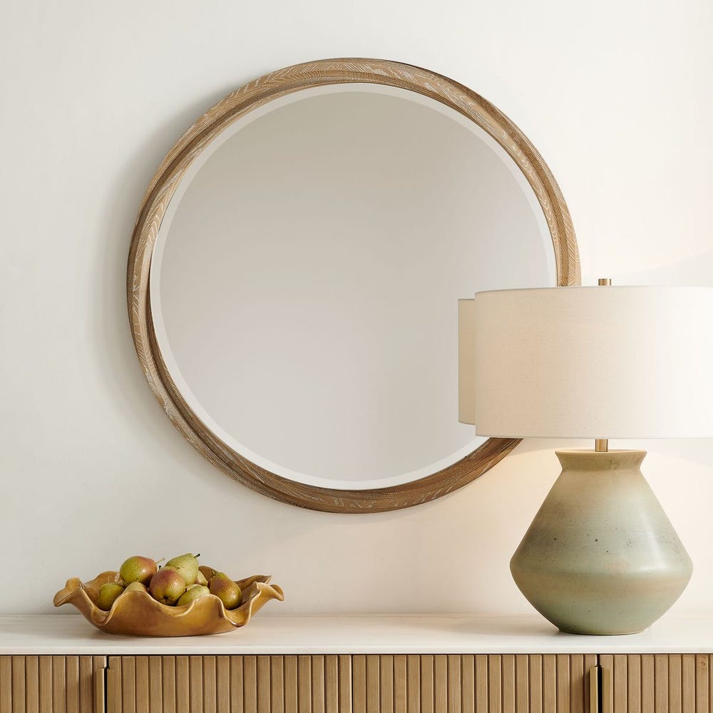 Uttermost Landry Round Light Wood Mirror