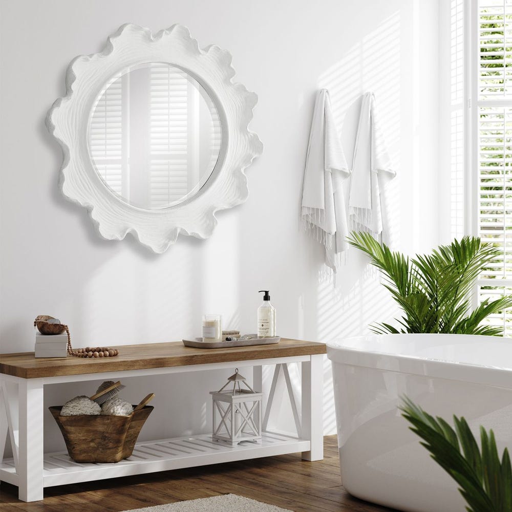 Uttermost Sea Coral White Round Mirror