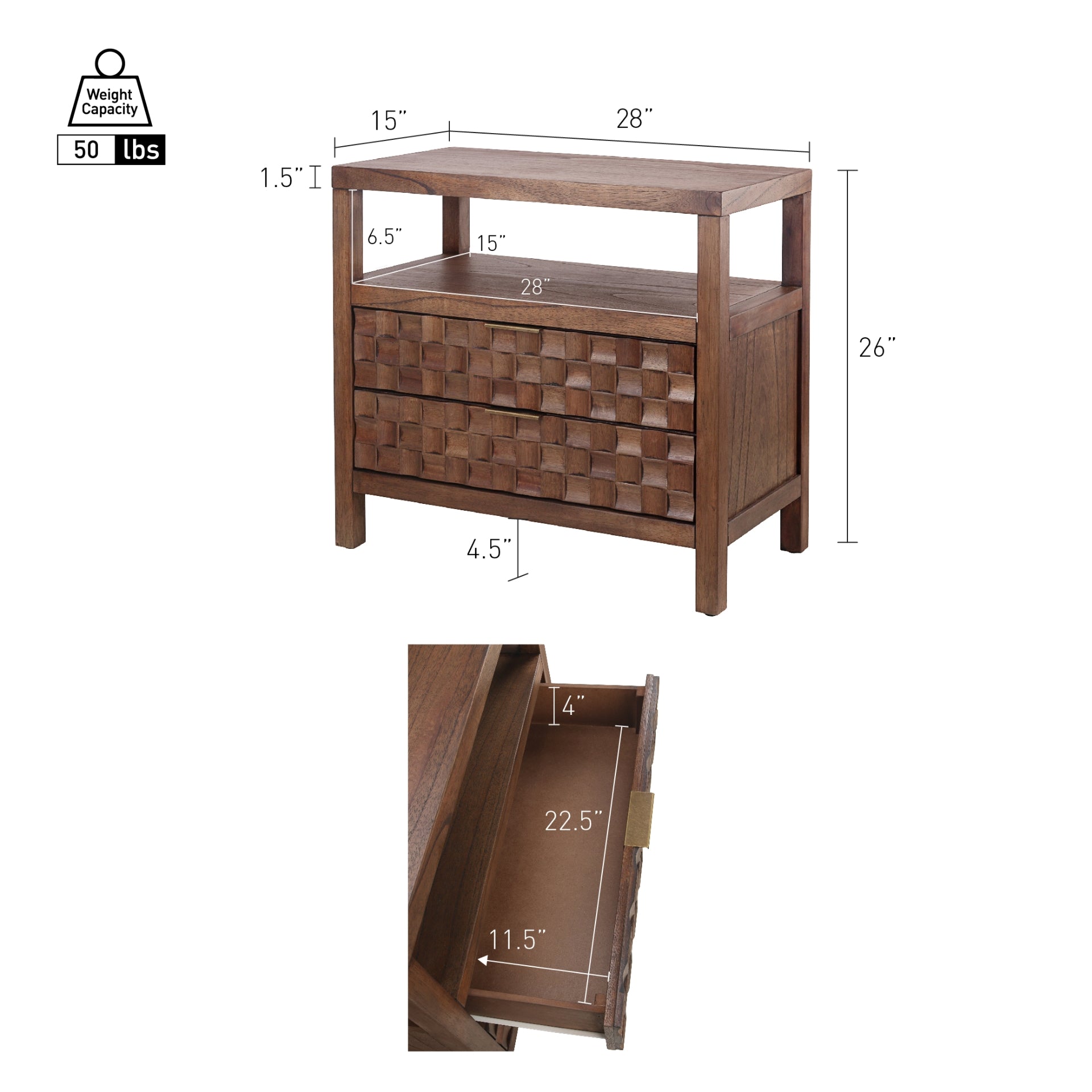 Terrena 2 Drawers Nightstand/Side Table