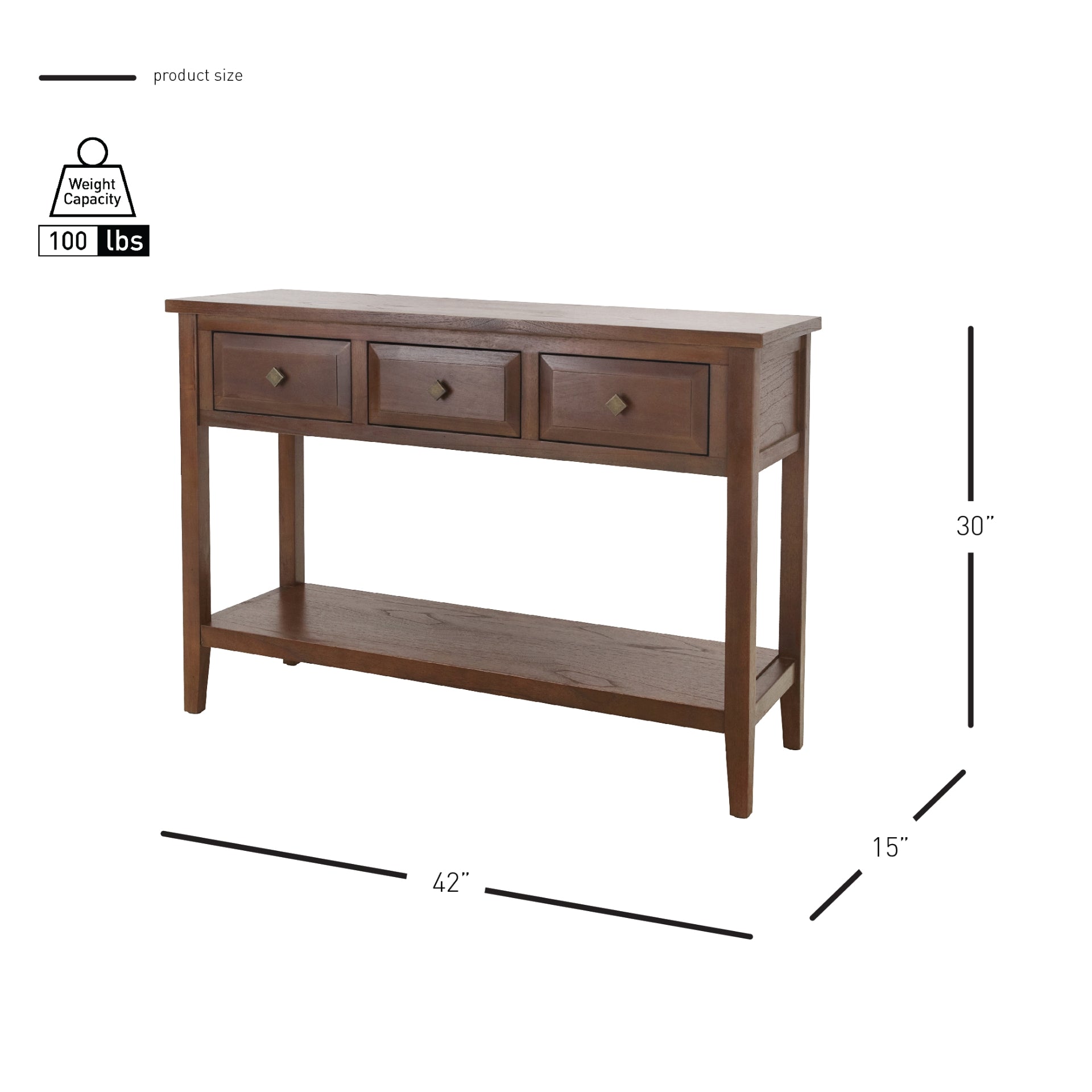 Wexford 3 Drawers Console Table with Shelf