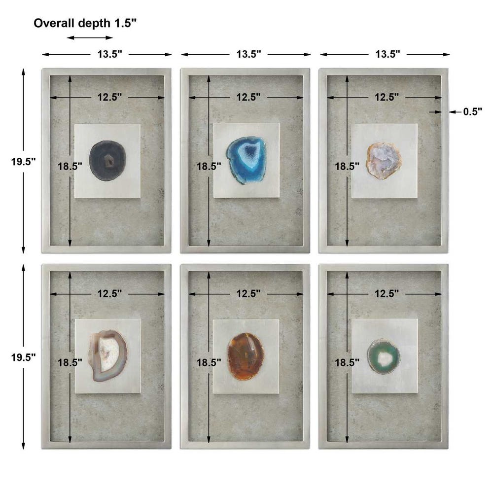 Uttermost Agate Stone Silver Wall Art - Set of 6