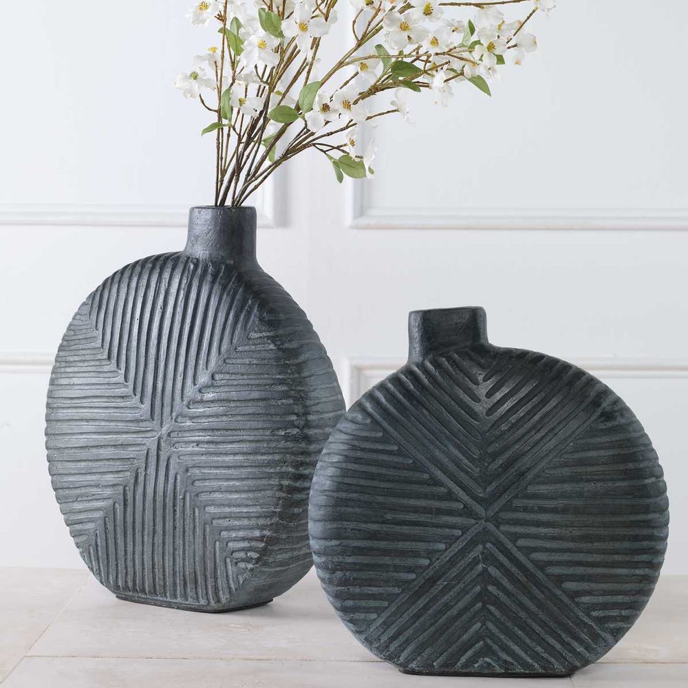 Uttermost Viewpoint Aged Black Vases - Set of 2