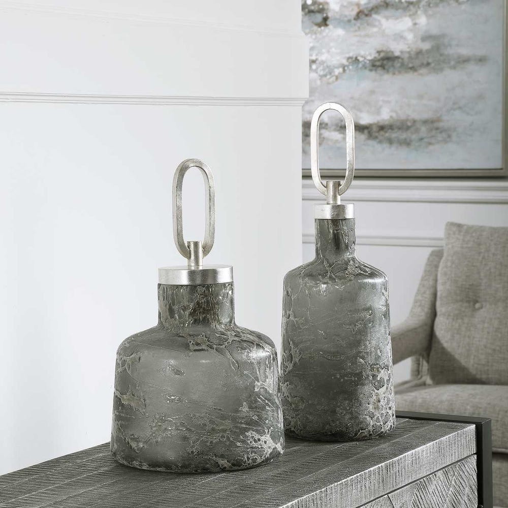 Uttermost Storm Art Glass Bottles - Set of 2